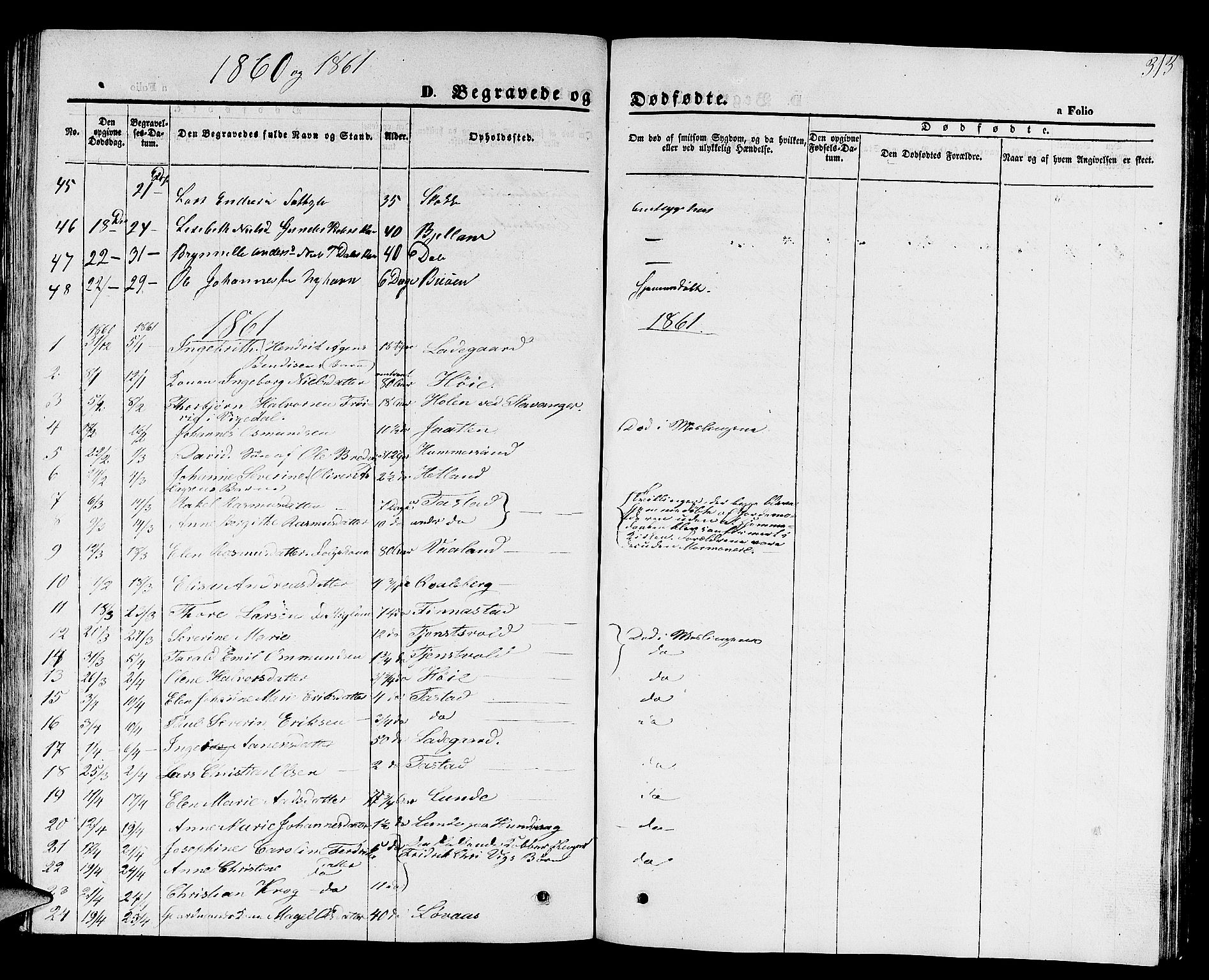Hetland sokneprestkontor, SAST/A-101826/30/30BB/L0001: Parish register (copy) no. B 1, 1850-1868, p. 313