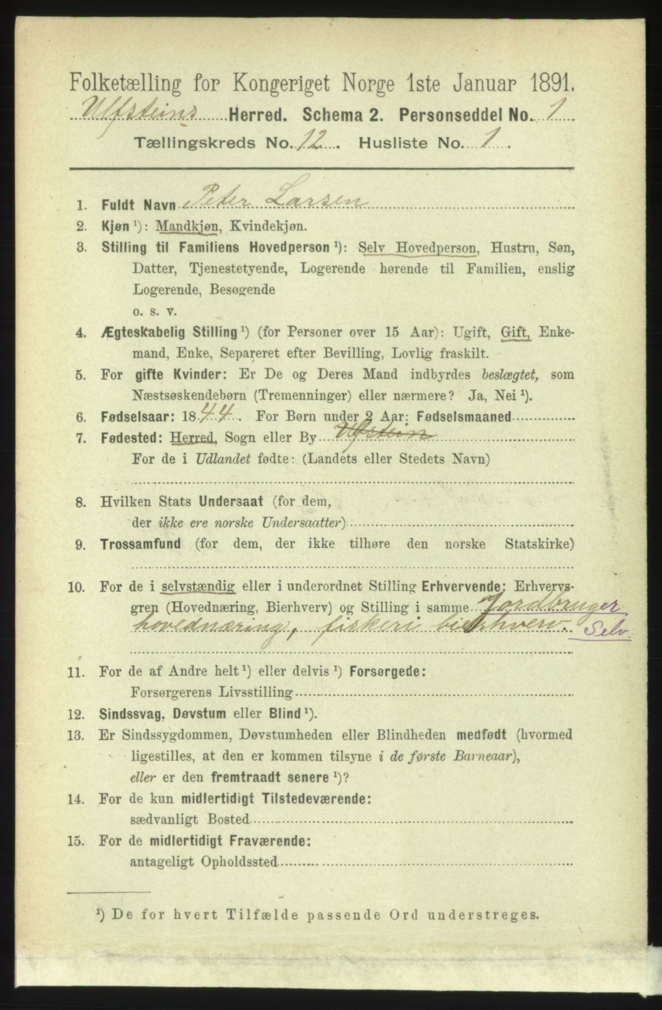 RA, 1891 census for 1516 Ulstein, 1891, p. 3849