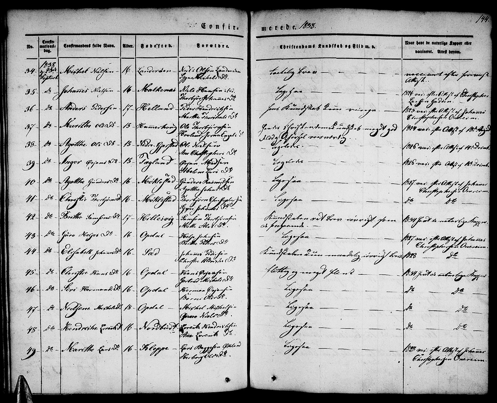 Tysnes sokneprestembete, AV/SAB-A-78601/H/Haa: Parish register (official) no. A 9, 1837-1848, p. 144