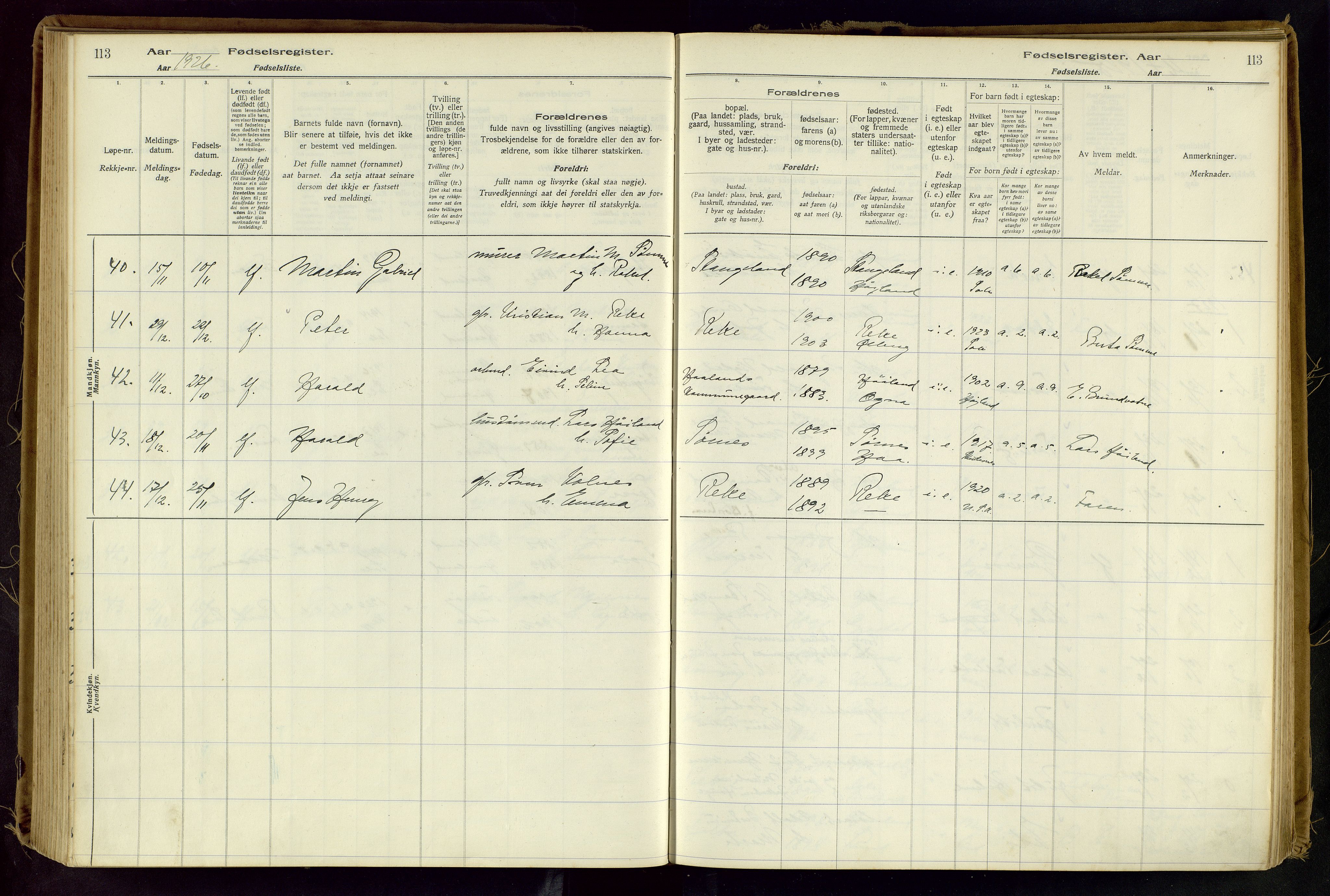 Håland sokneprestkontor, AV/SAST-A-101802/001/704BA/L0001: Birth register no. 1, 1916-1936, p. 113