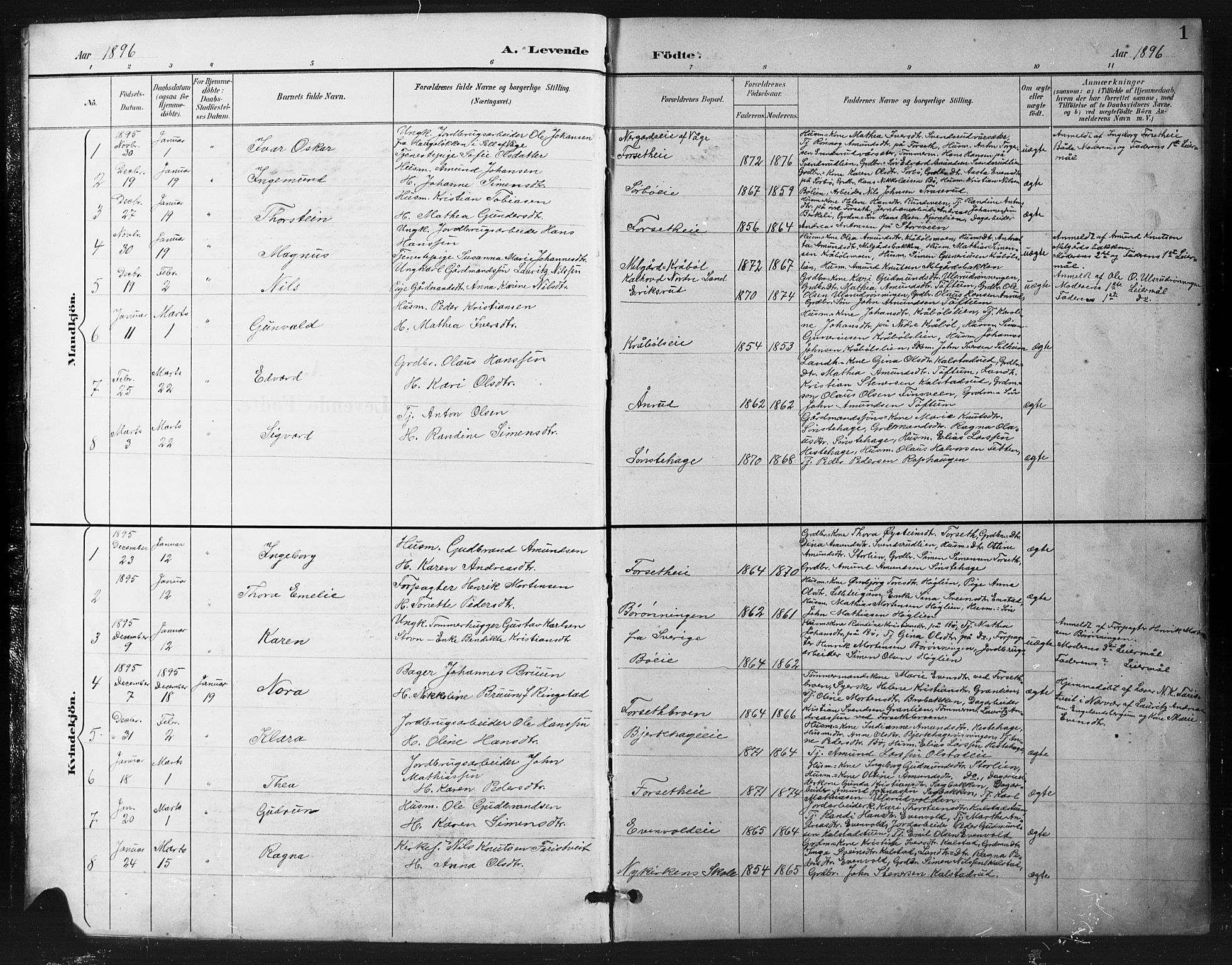 Vestre Gausdal prestekontor, SAH/PREST-094/H/Ha/Hab/L0003: Parish register (copy) no. 3, 1896-1925, p. 1