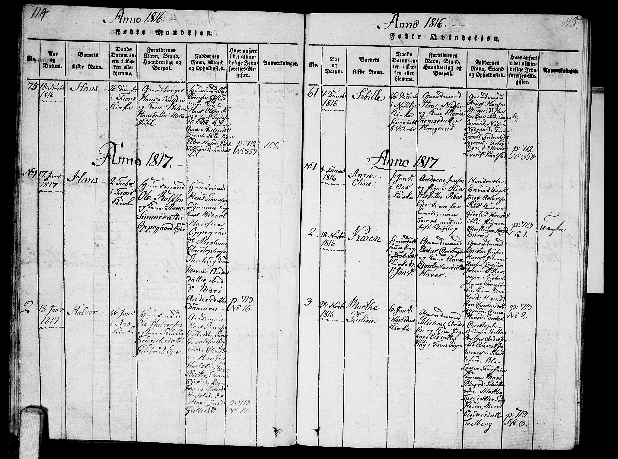 Ås prestekontor Kirkebøker, AV/SAO-A-10894/G/Ga/L0001: Parish register (copy) no. I 1, 1814-1820, p. 114-115