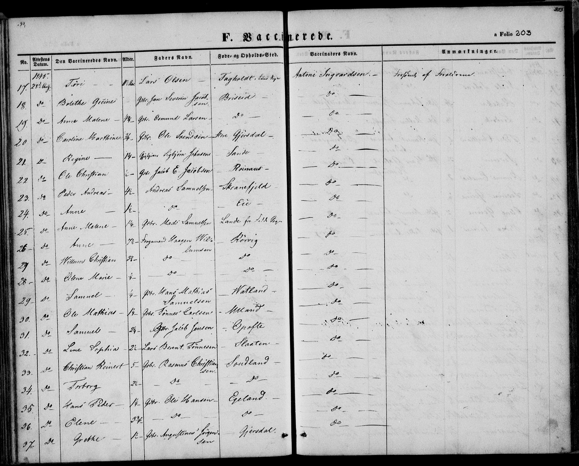 Herad sokneprestkontor, AV/SAK-1111-0018/F/Fa/Faa/L0004: Parish register (official) no. A 4, 1844-1853, p. 203