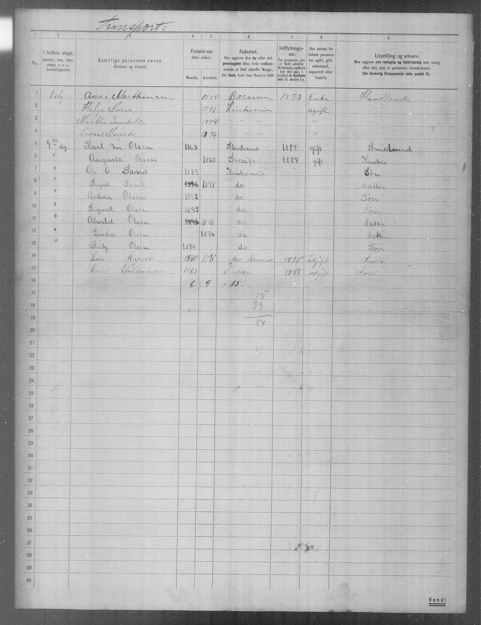 OBA, Municipal Census 1904 for Kristiania, 1904, p. 2878