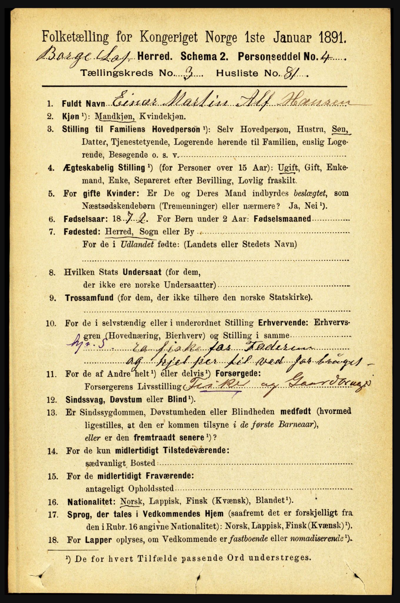 RA, 1891 census for 1862 Borge, 1891, p. 2020