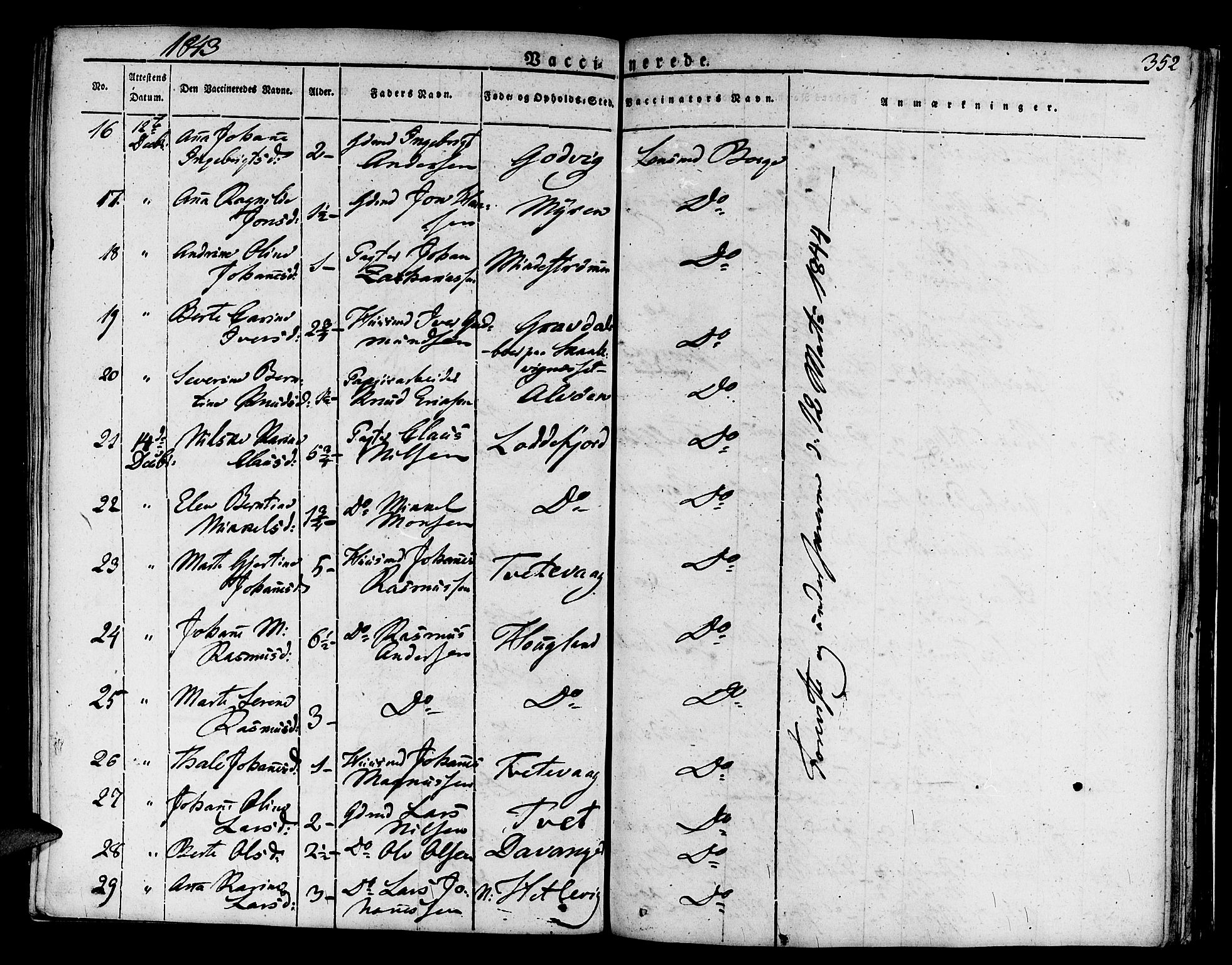 Askøy Sokneprestembete, SAB/A-74101/H/Ha/Haa/Haaa/L0004: Parish register (official) no. A 4, 1825-1845, p. 352