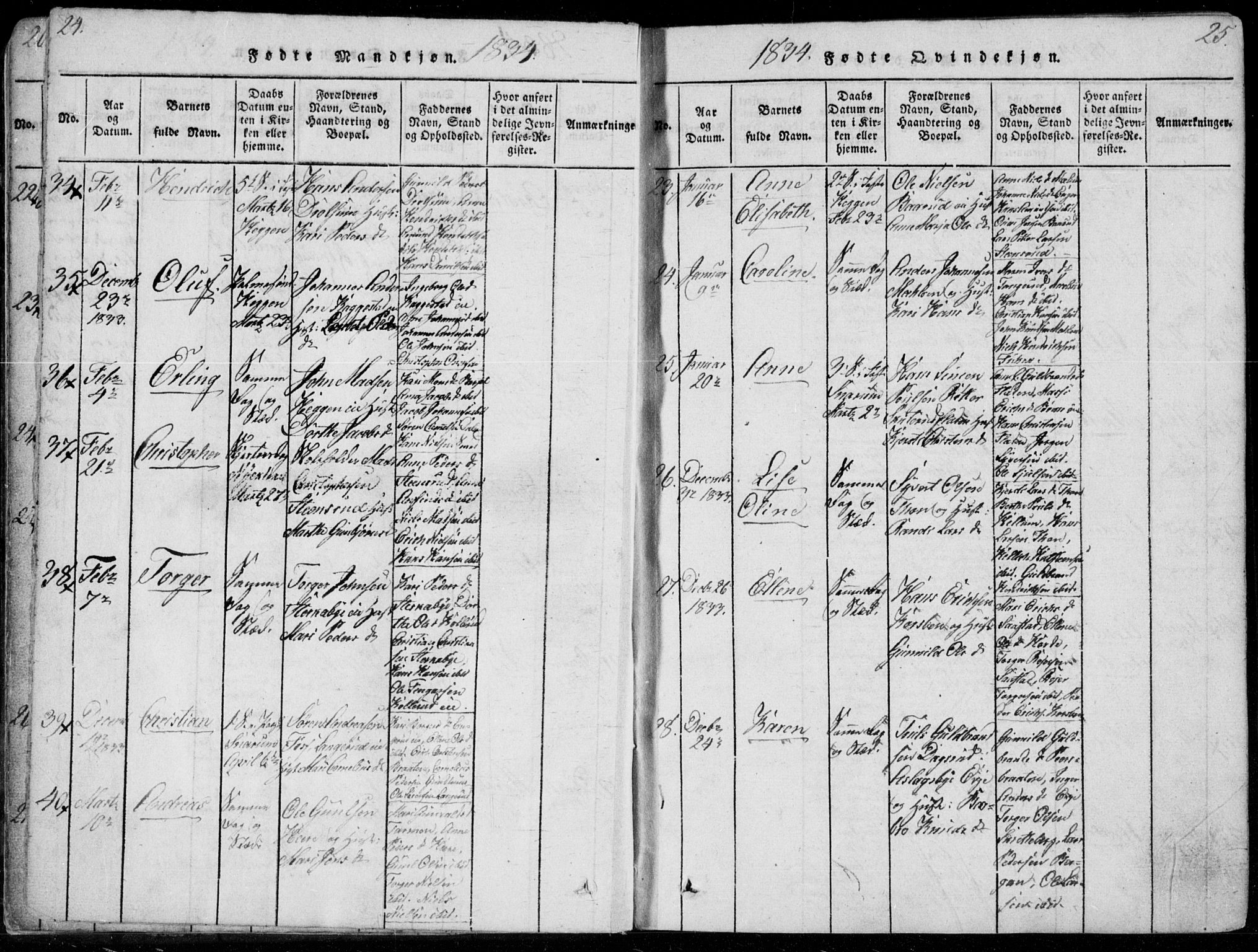 Modum kirkebøker, SAKO/A-234/F/Fa/L0006: Parish register (official) no. 6, 1832-1841, p. 24-25