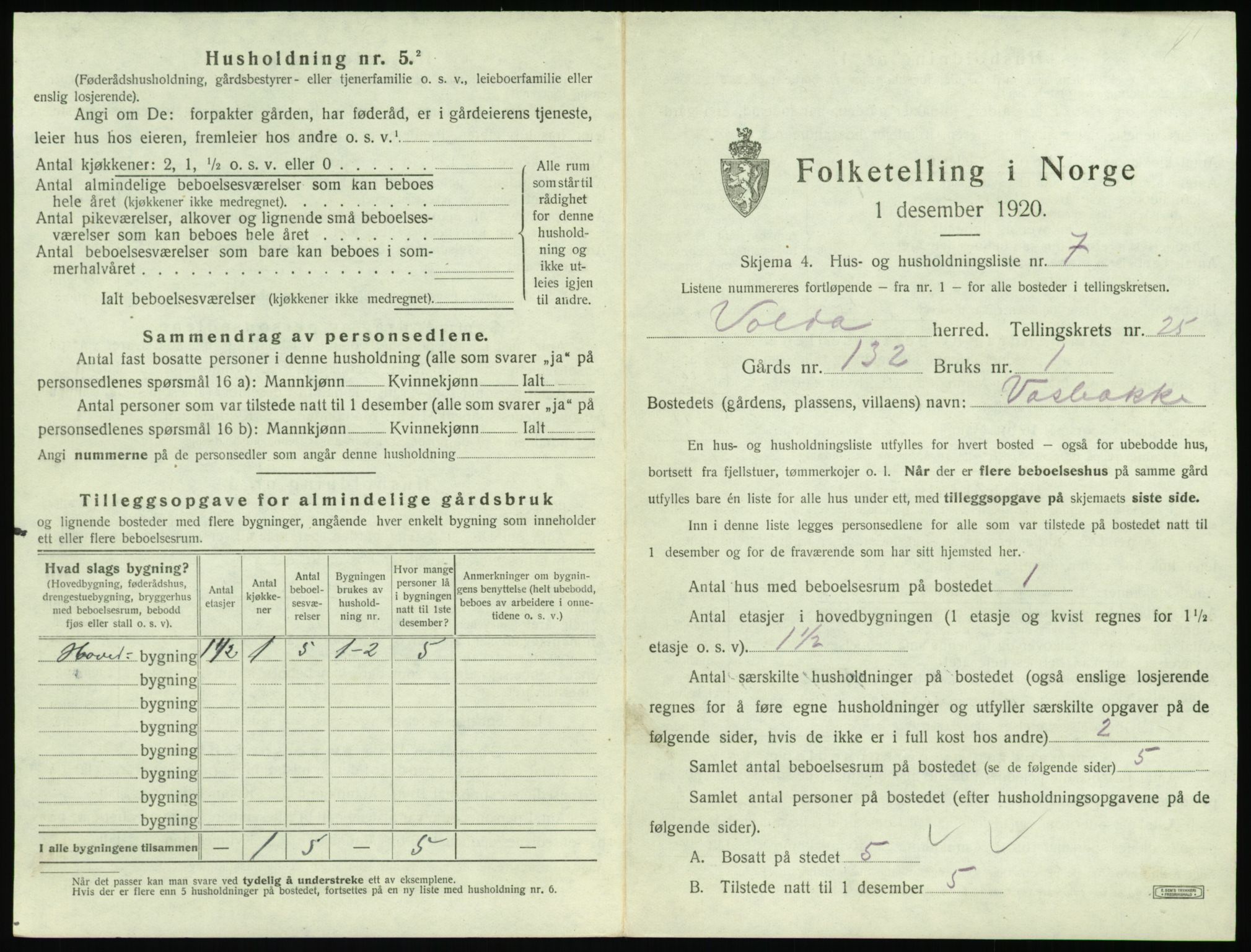 SAT, 1920 census for Volda, 1920, p. 1642