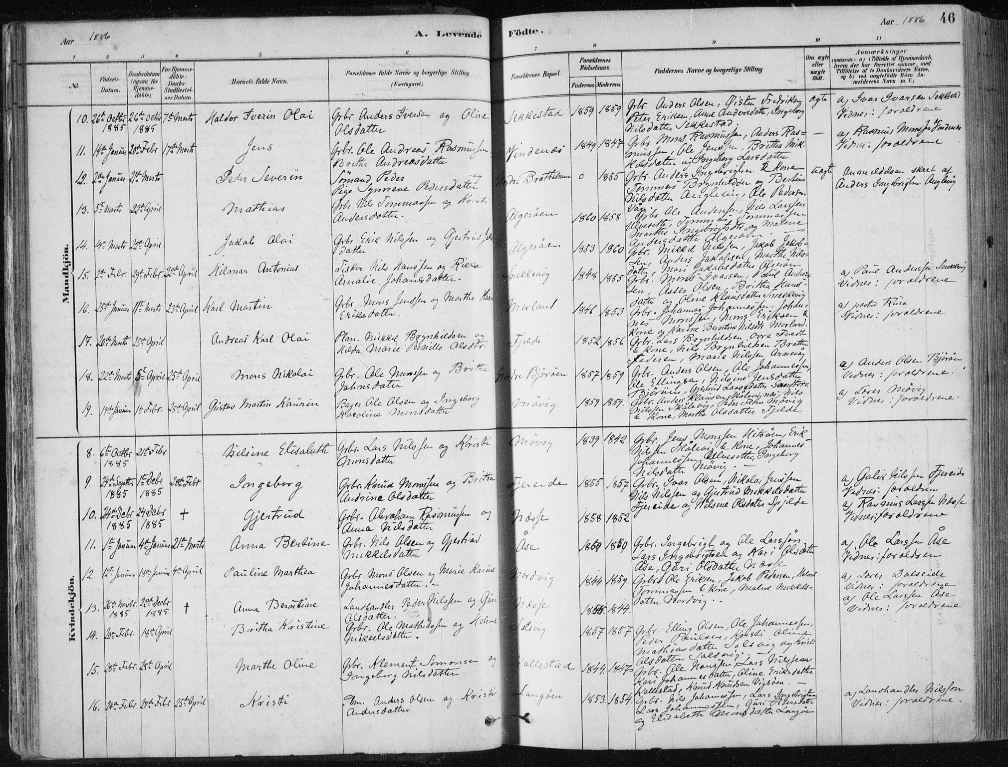 Fjell sokneprestembete, AV/SAB-A-75301/H/Haa: Parish register (official) no. A  8, 1878-1898, p. 46