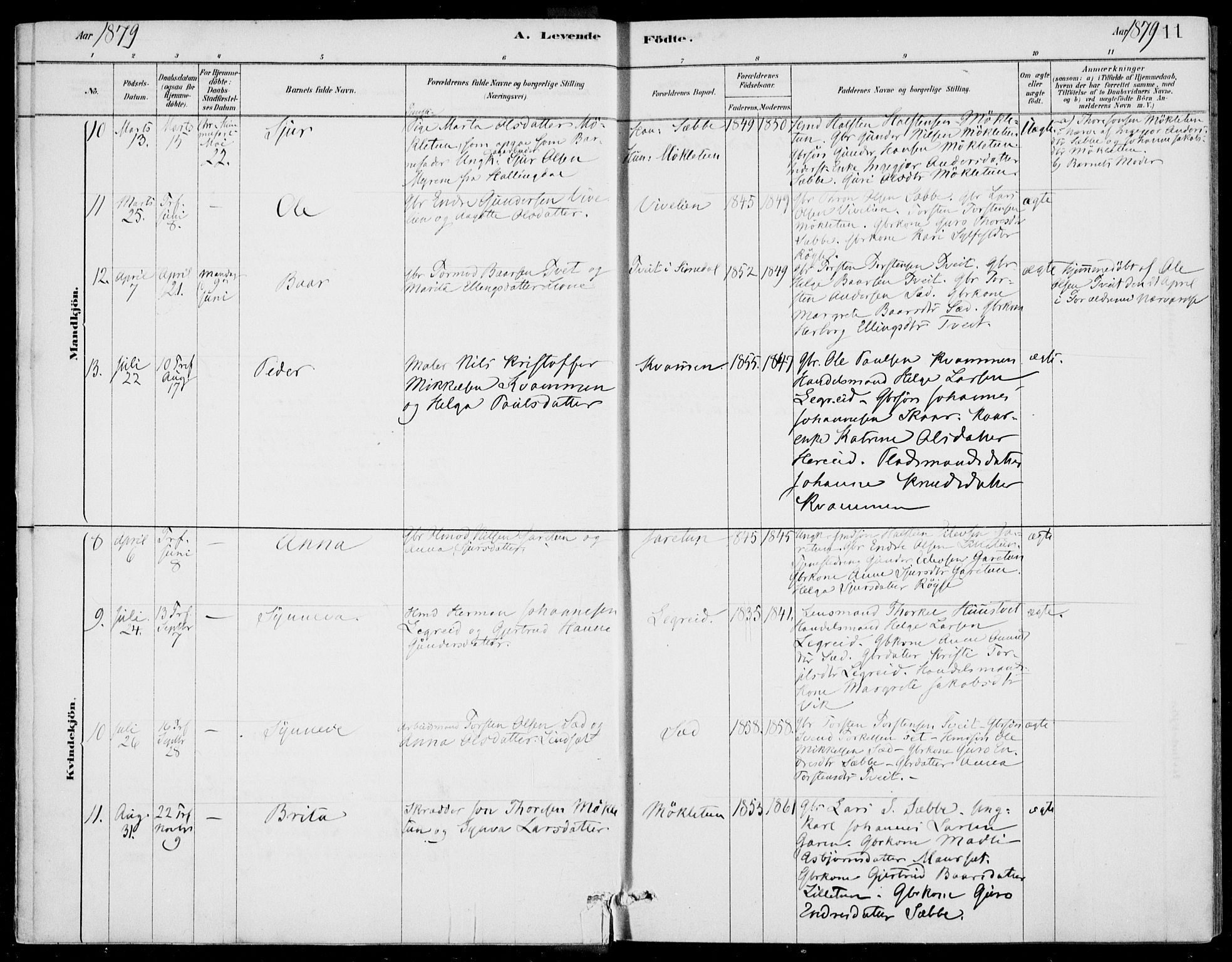 Ulvik sokneprestembete, AV/SAB-A-78801/H/Haa: Parish register (official) no. D  1, 1878-1903, p. 11