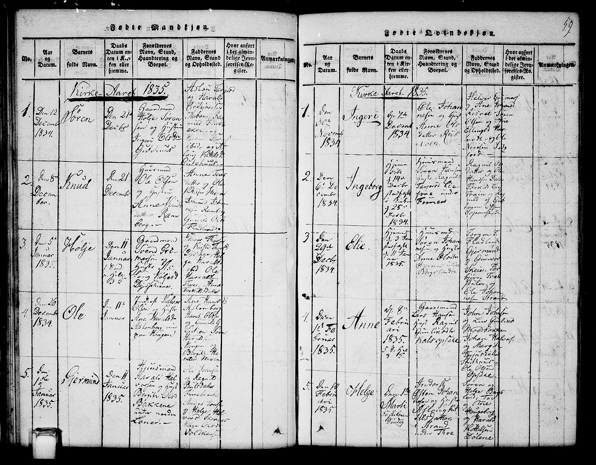 Hjartdal kirkebøker, SAKO/A-270/G/Ga/L0001: Parish register (copy) no. I 1, 1815-1842, p. 59