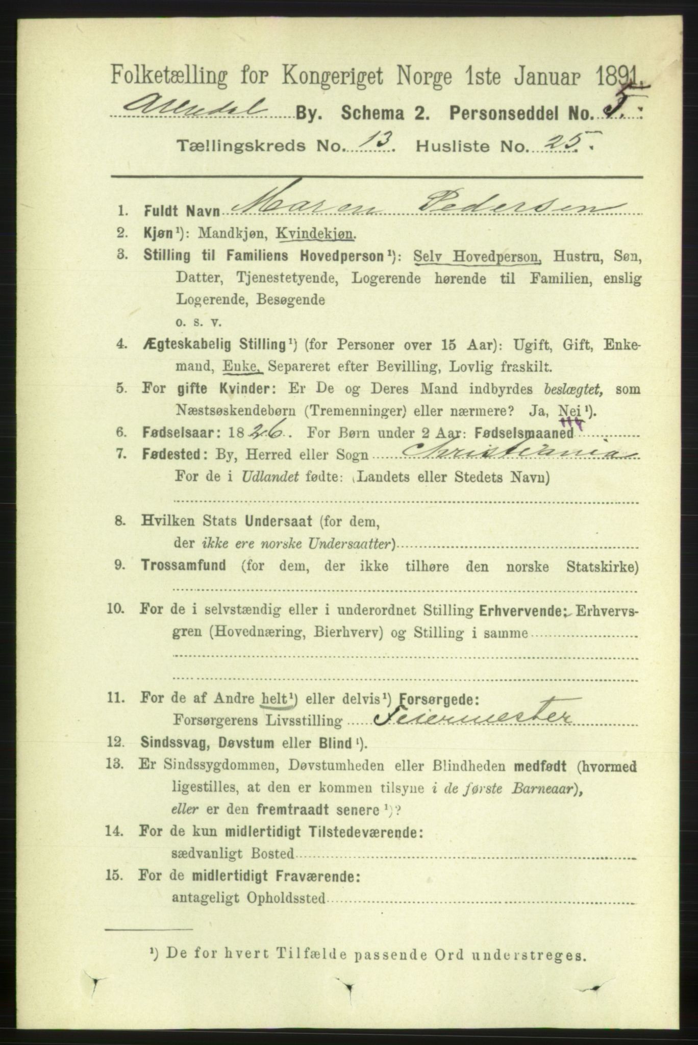 RA, 1891 census for 0903 Arendal, 1891, p. 4688