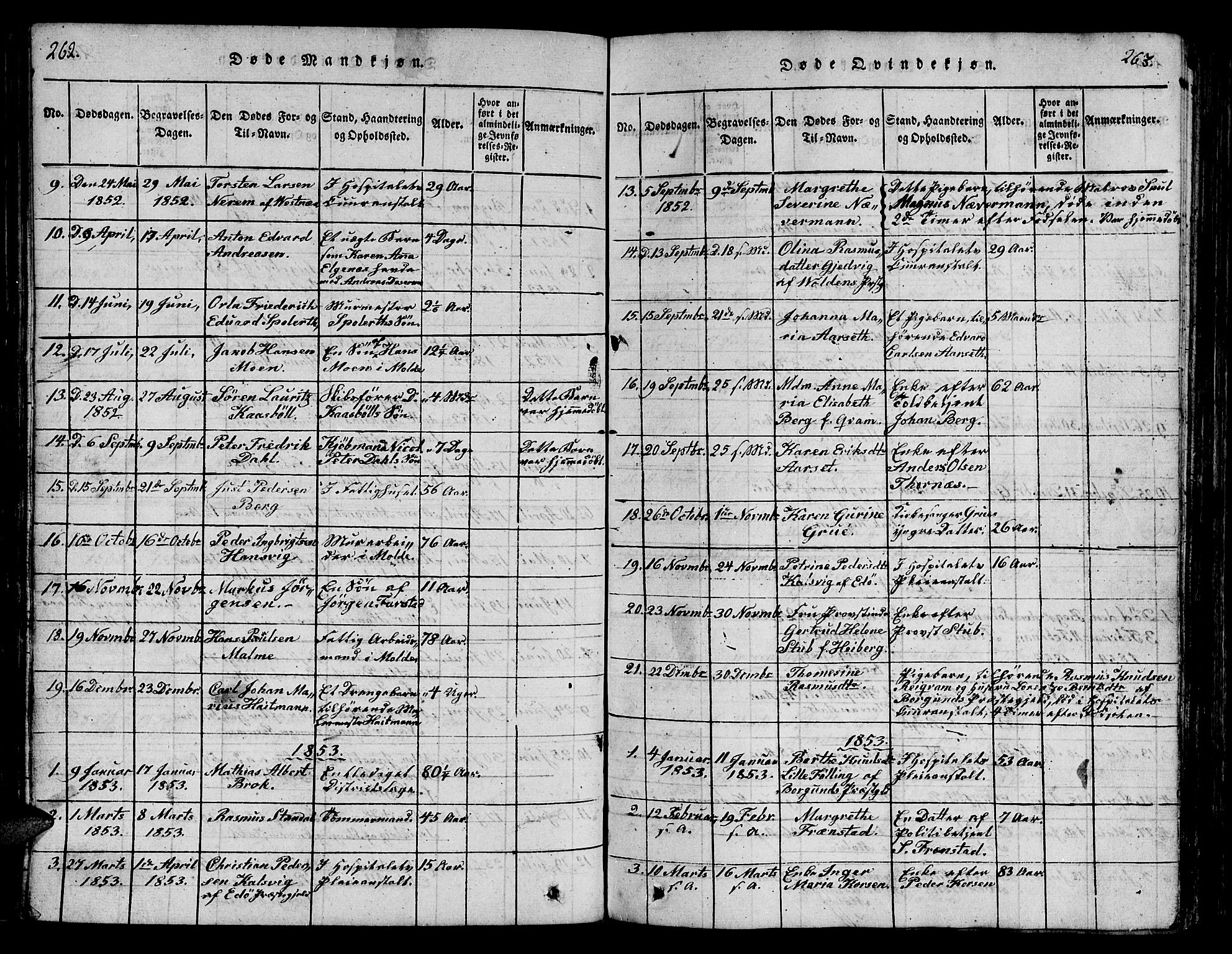 Ministerialprotokoller, klokkerbøker og fødselsregistre - Møre og Romsdal, SAT/A-1454/558/L0700: Parish register (copy) no. 558C01, 1818-1868, p. 262-263