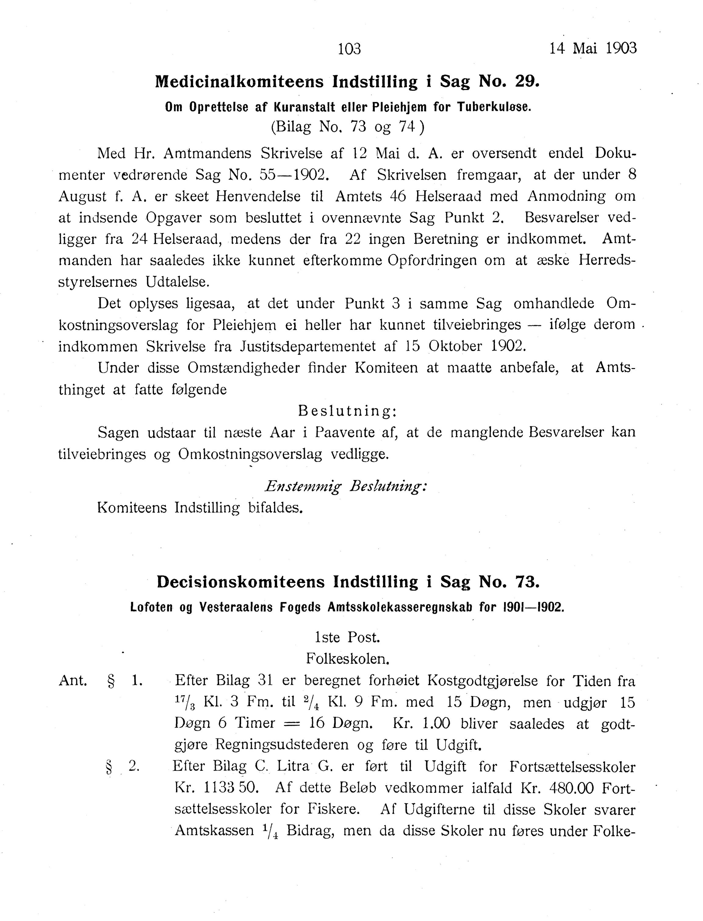 Nordland Fylkeskommune. Fylkestinget, AIN/NFK-17/176/A/Ac/L0026: Fylkestingsforhandlinger 1903, 1903