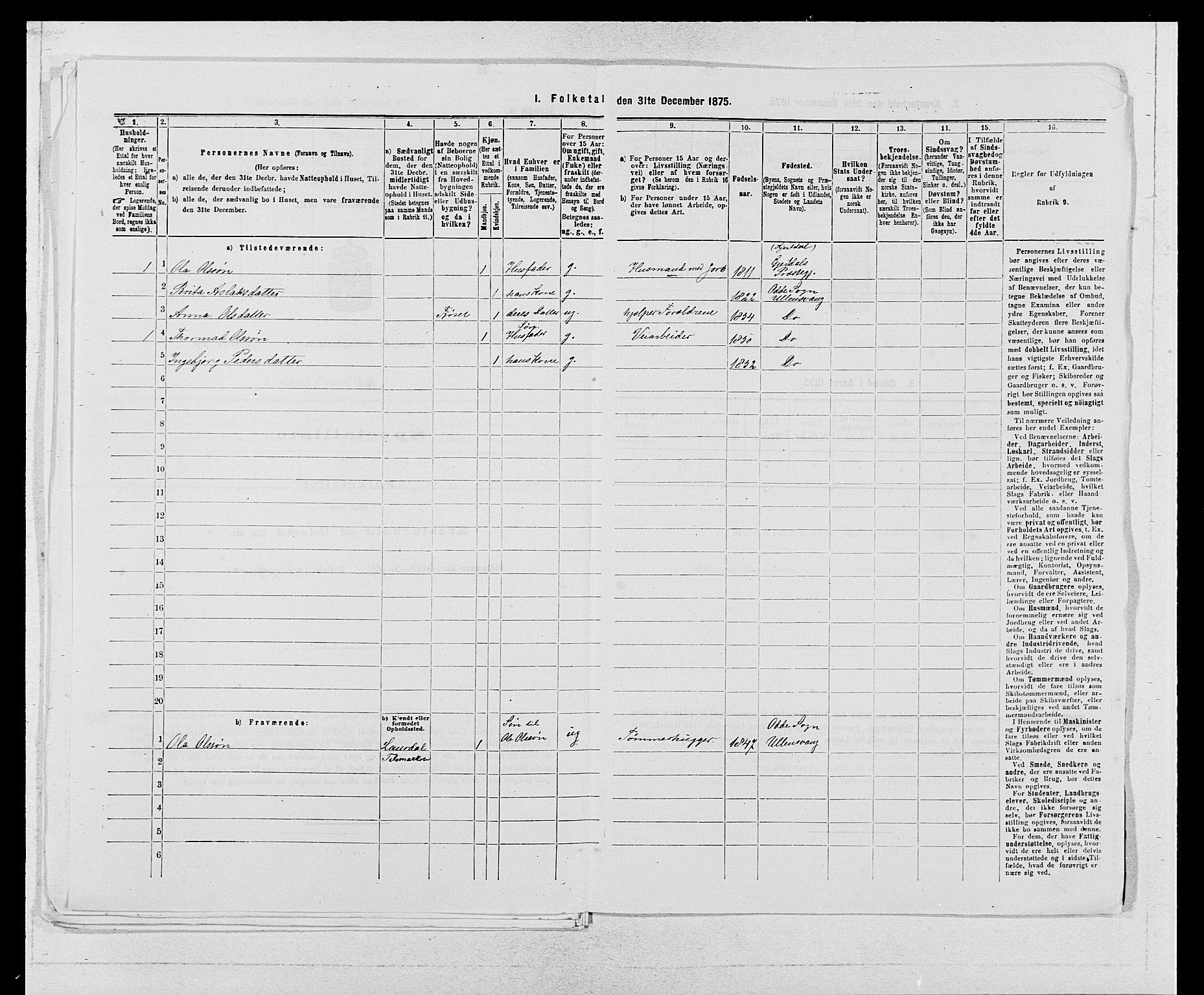 SAB, 1875 census for 1230P Ullensvang, 1875, p. 112