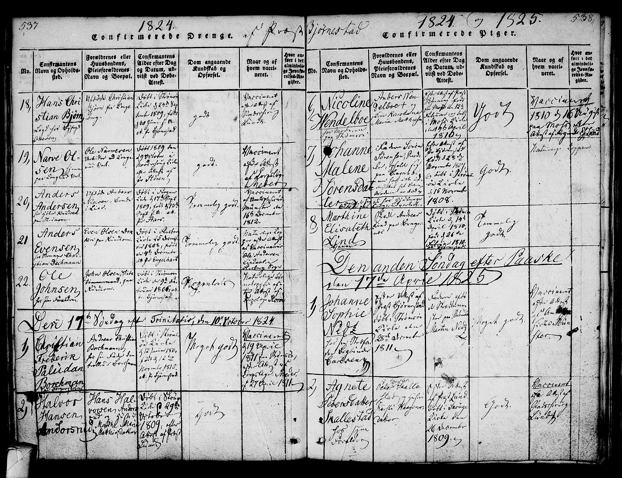 Strømsø kirkebøker, AV/SAKO-A-246/F/Fa/L0011: Parish register (official) no. I 11, 1815-1829, p. 537-538