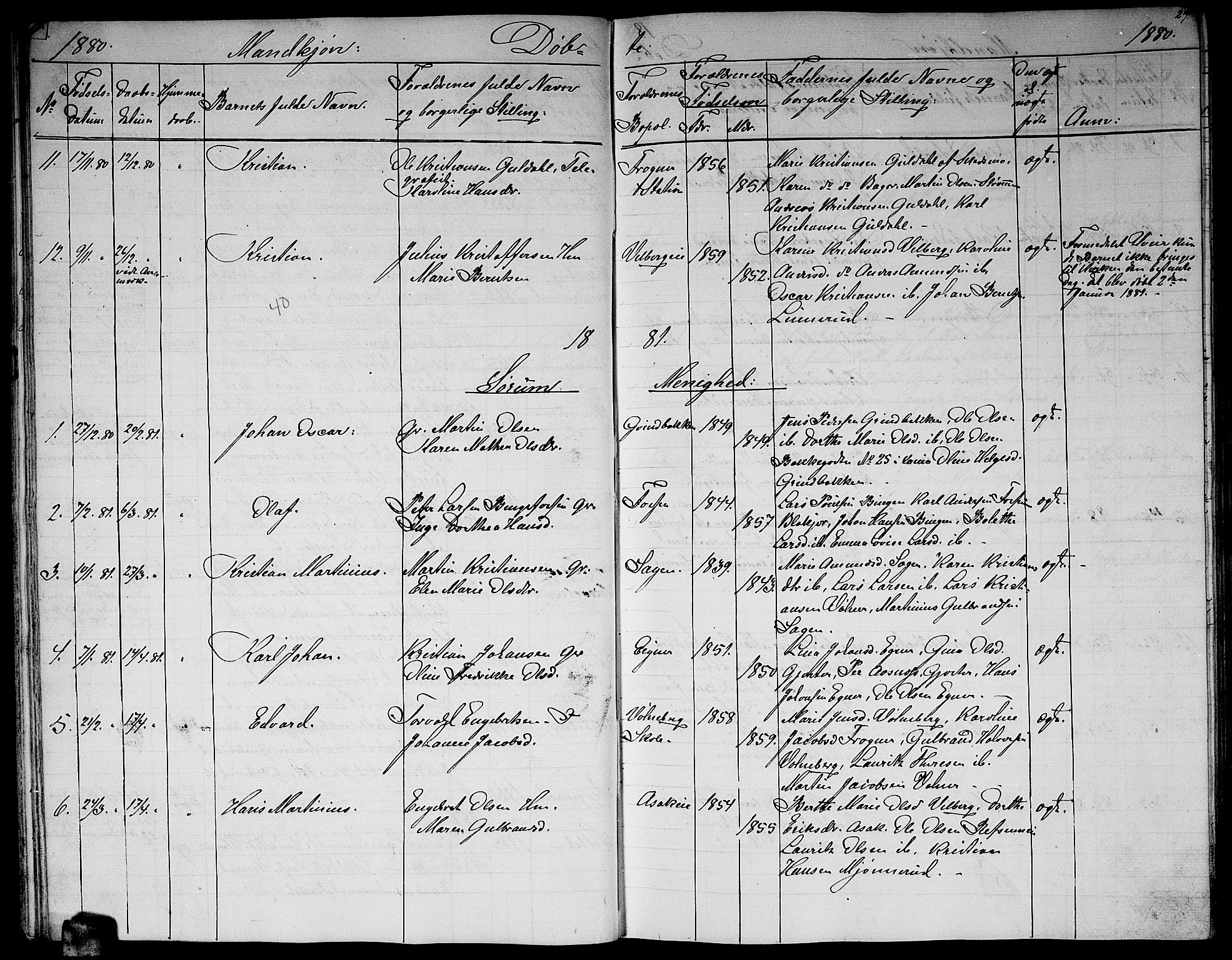 Sørum prestekontor Kirkebøker, AV/SAO-A-10303/G/Ga/L0004: Parish register (copy) no. I 4, 1864-1885, p. 27