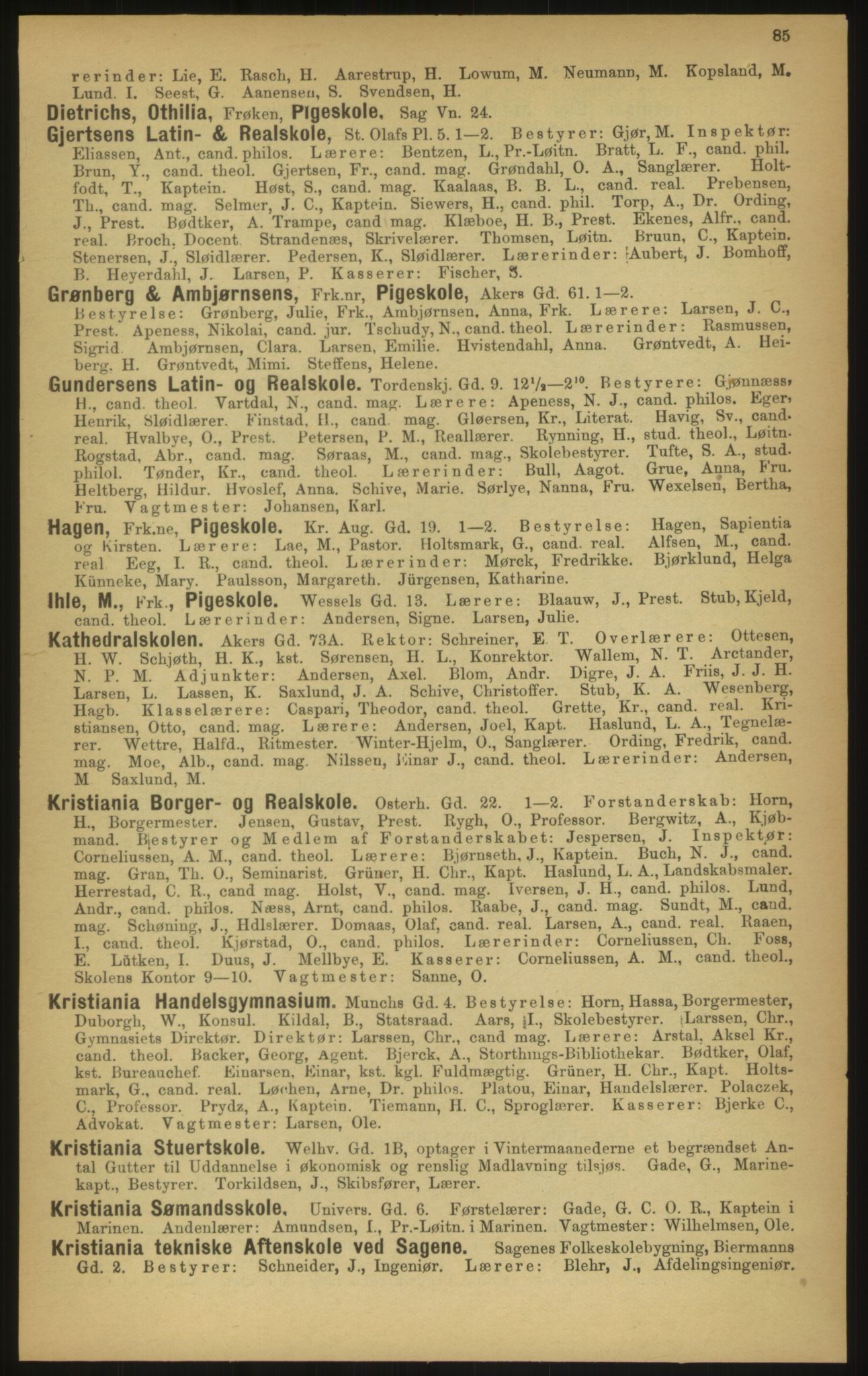 Kristiania/Oslo adressebok, PUBL/-, 1897, p. 85