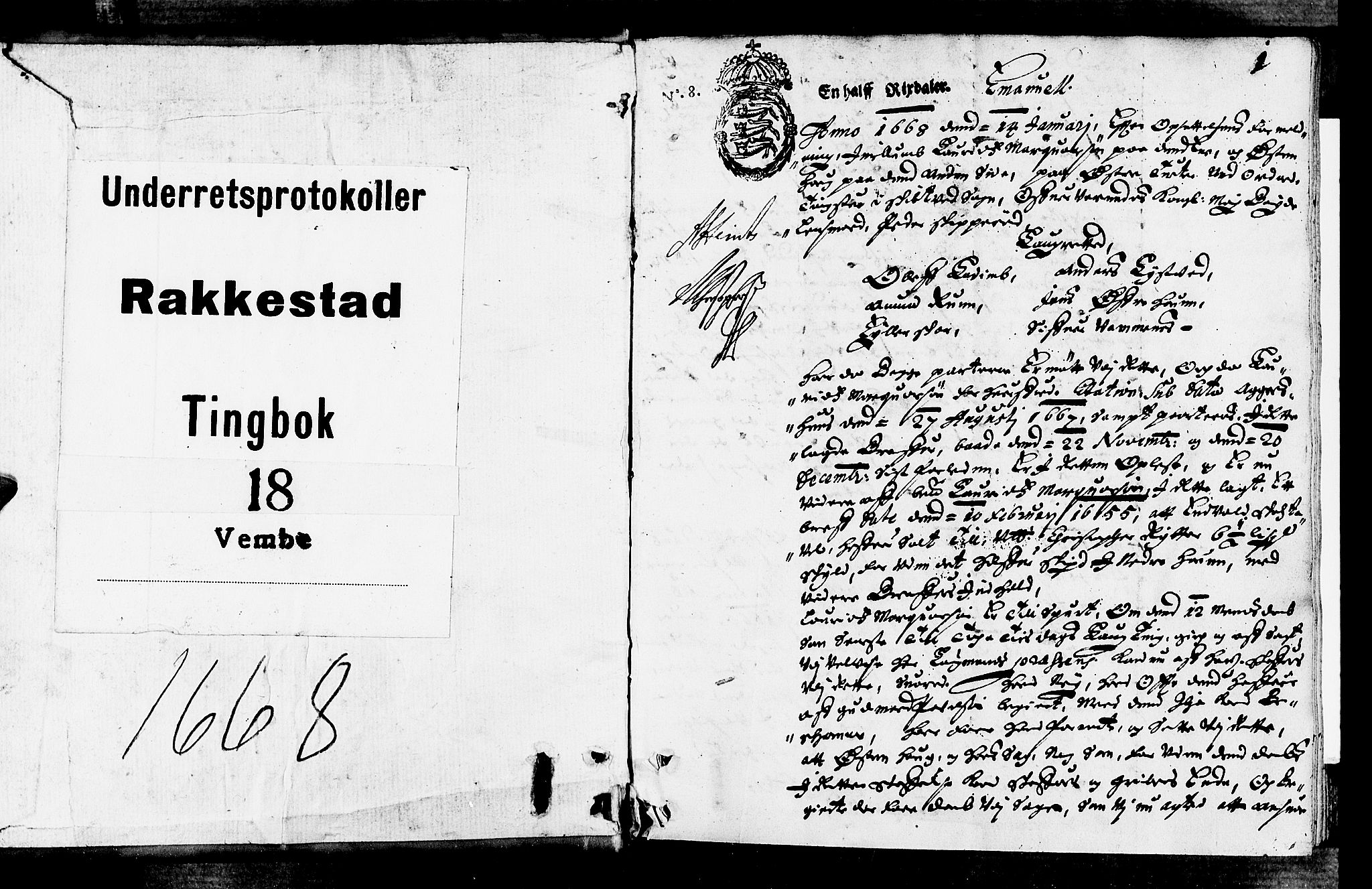 Rakkestad sorenskriveri, SAO/A-10686/F/Fb/L0018: Tingbøker, 1668, p. 0b-1a