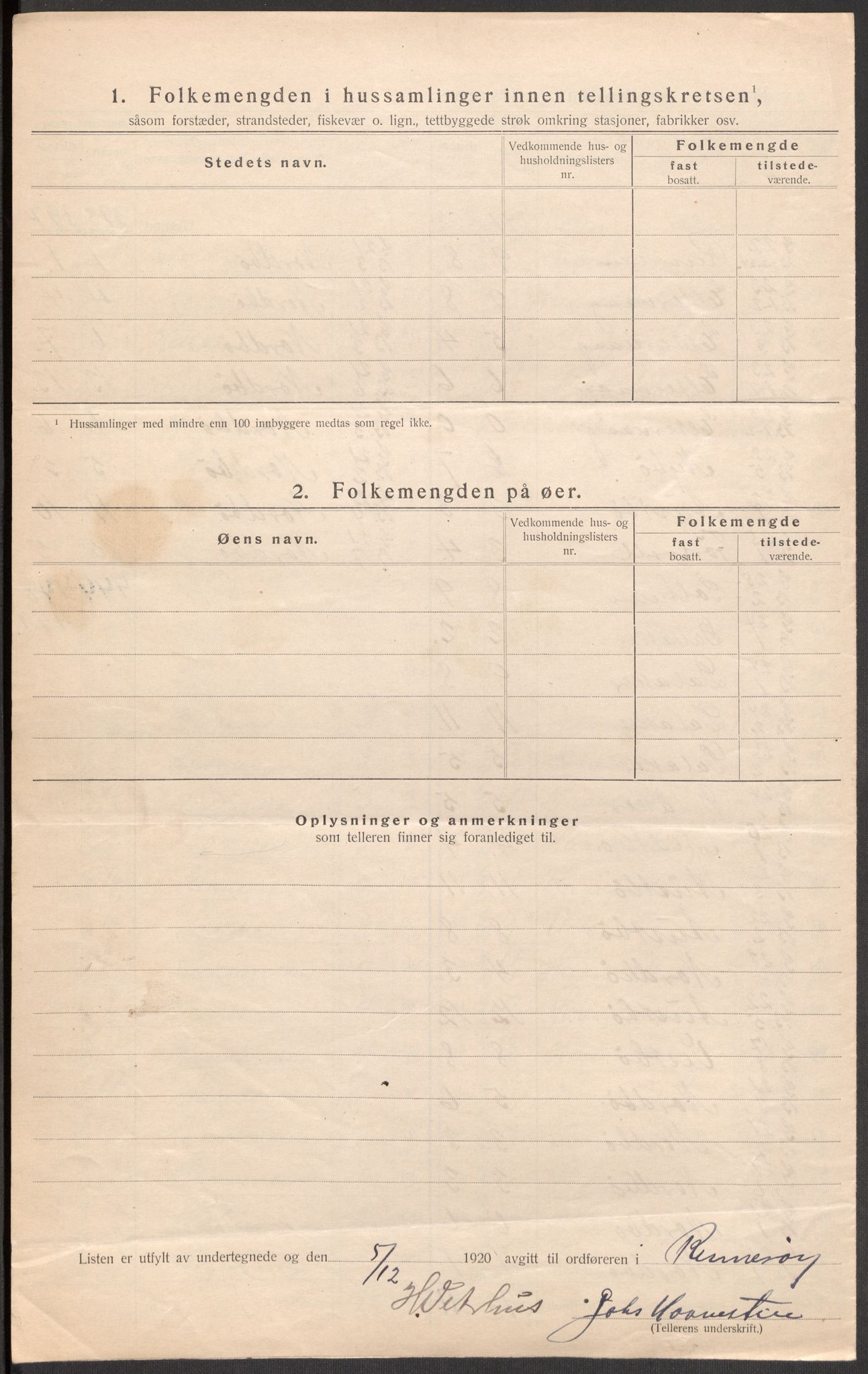 SAST, 1920 census for Rennesøy, 1920, p. 12