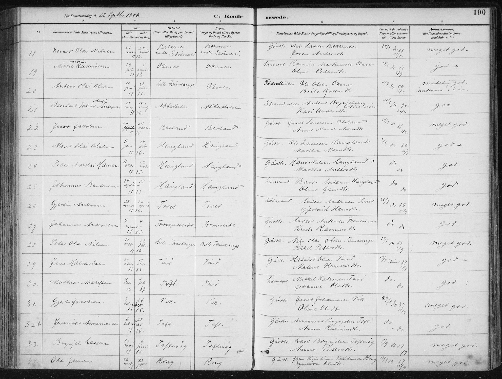 Herdla Sokneprestembete, SAB/A-75701/H/Haa: Parish register (official) no. A 4, 1891-1905, p. 190