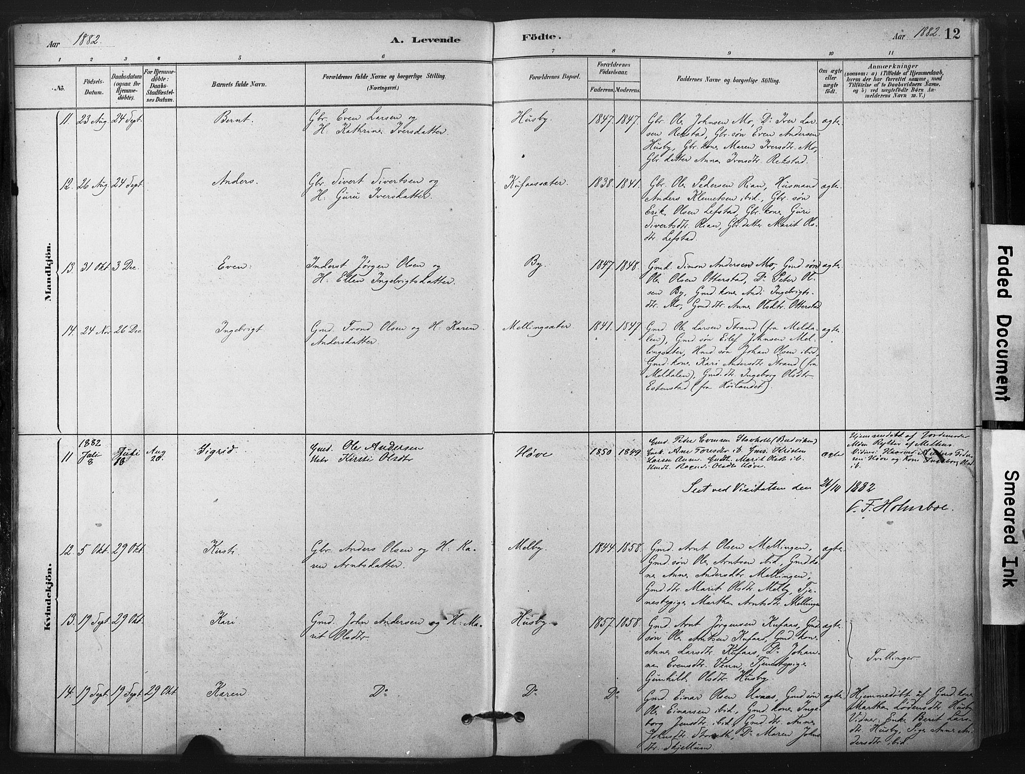 Ministerialprotokoller, klokkerbøker og fødselsregistre - Sør-Trøndelag, AV/SAT-A-1456/667/L0795: Parish register (official) no. 667A03, 1879-1907, p. 12