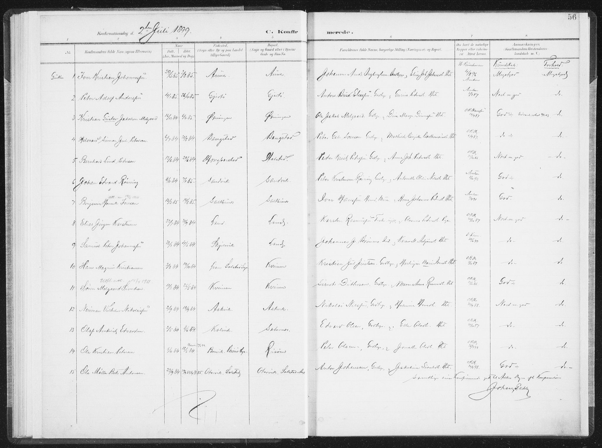 Ministerialprotokoller, klokkerbøker og fødselsregistre - Nordland, AV/SAT-A-1459/810/L0153: Parish register (official) no. 810A12, 1899-1914, p. 56