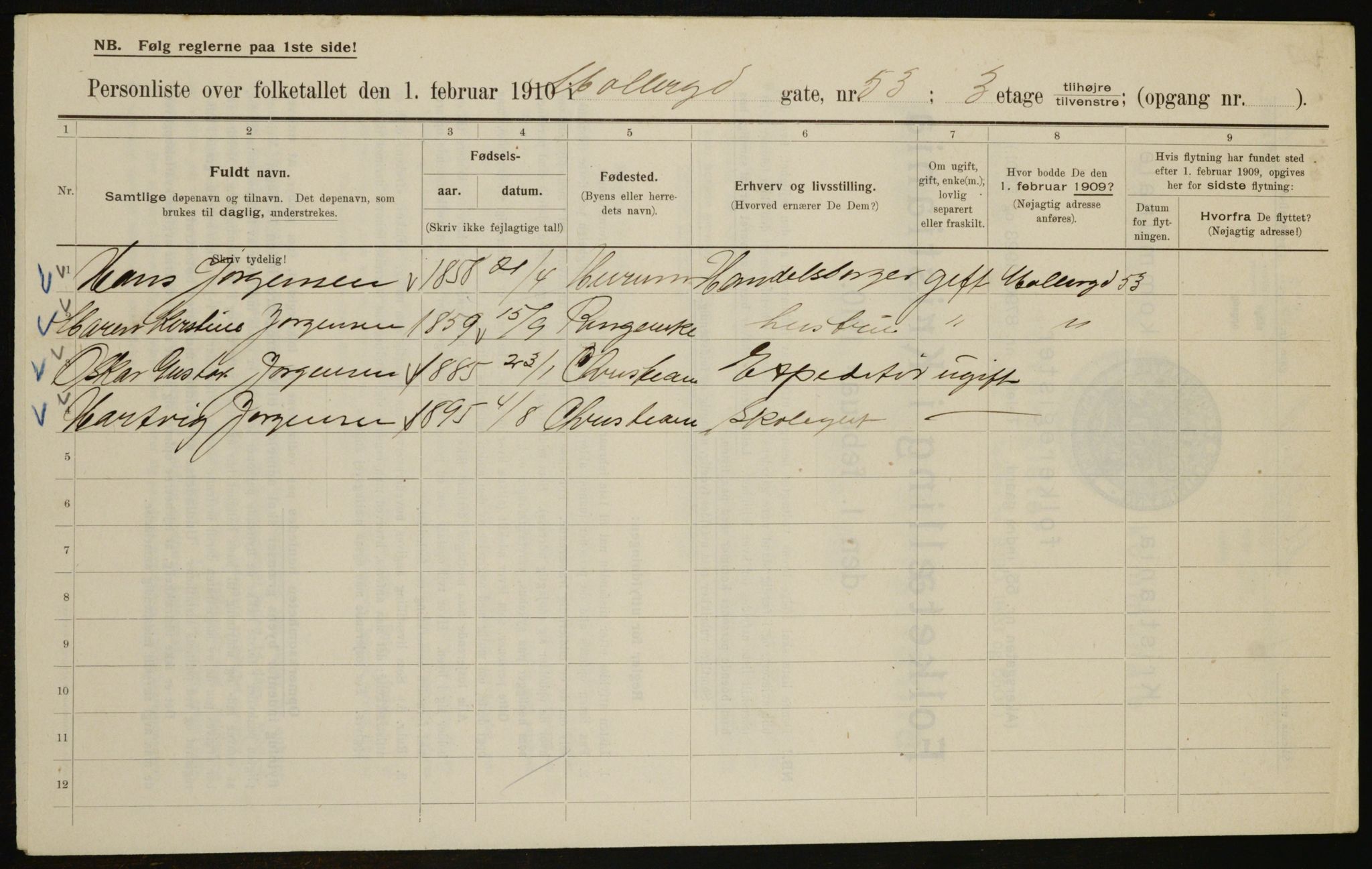 OBA, Municipal Census 1910 for Kristiania, 1910, p. 66687