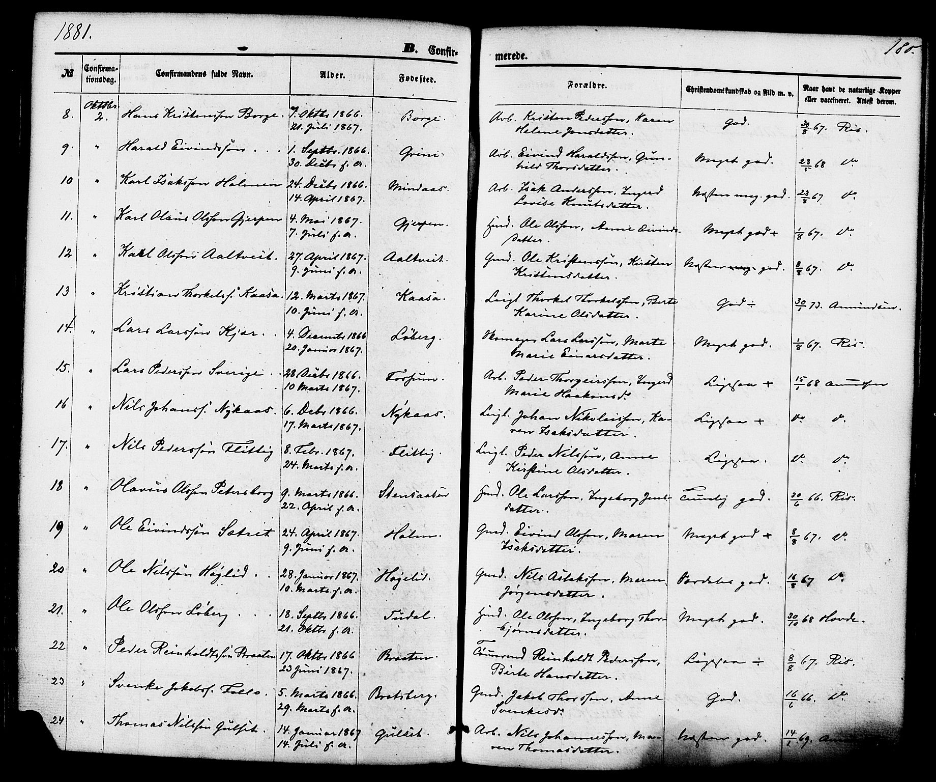 Gjerpen kirkebøker, SAKO/A-265/F/Fa/L0009: Parish register (official) no. I 9, 1872-1885, p. 180