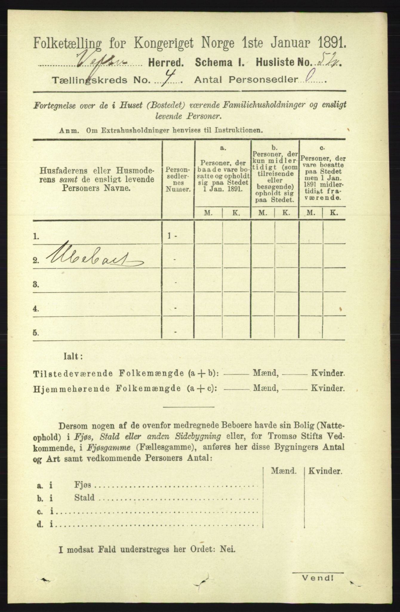 RA, 1891 census for 1824 Vefsn, 1891, p. 1614