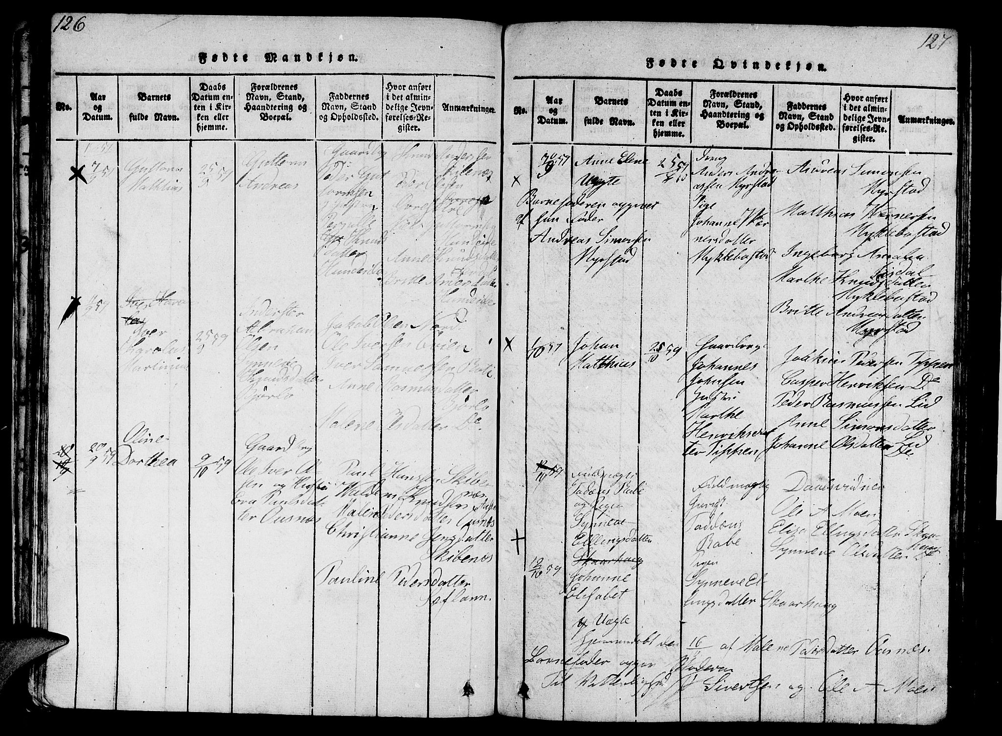 Eid sokneprestembete, AV/SAB-A-82301/H/Hab/Haba/L0001: Parish register (copy) no. A 1, 1816-1862, p. 126-127