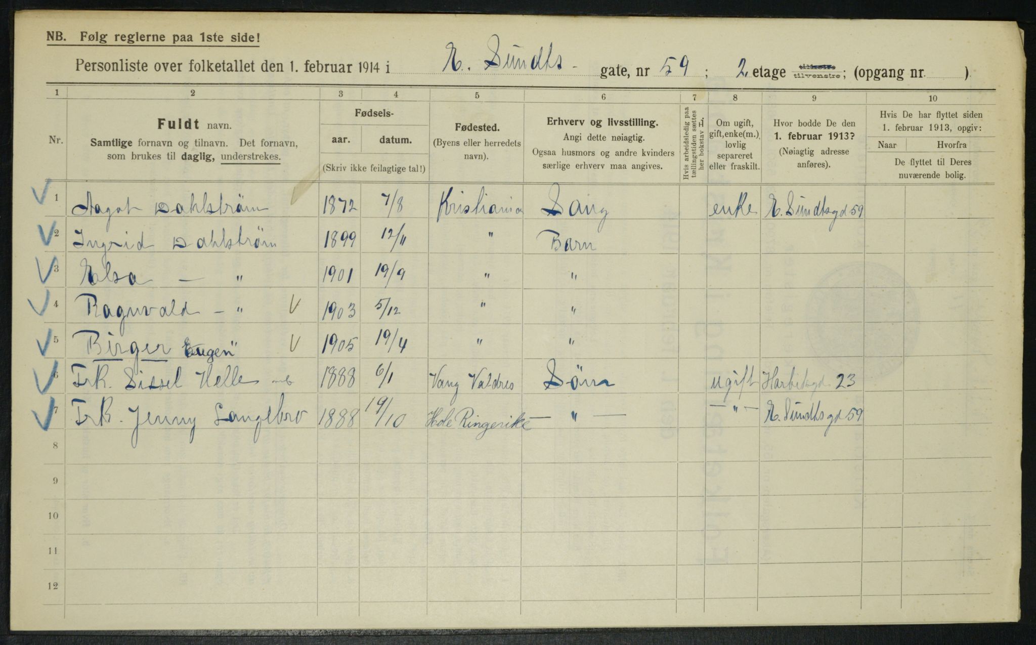 OBA, Municipal Census 1914 for Kristiania, 1914, p. 19725