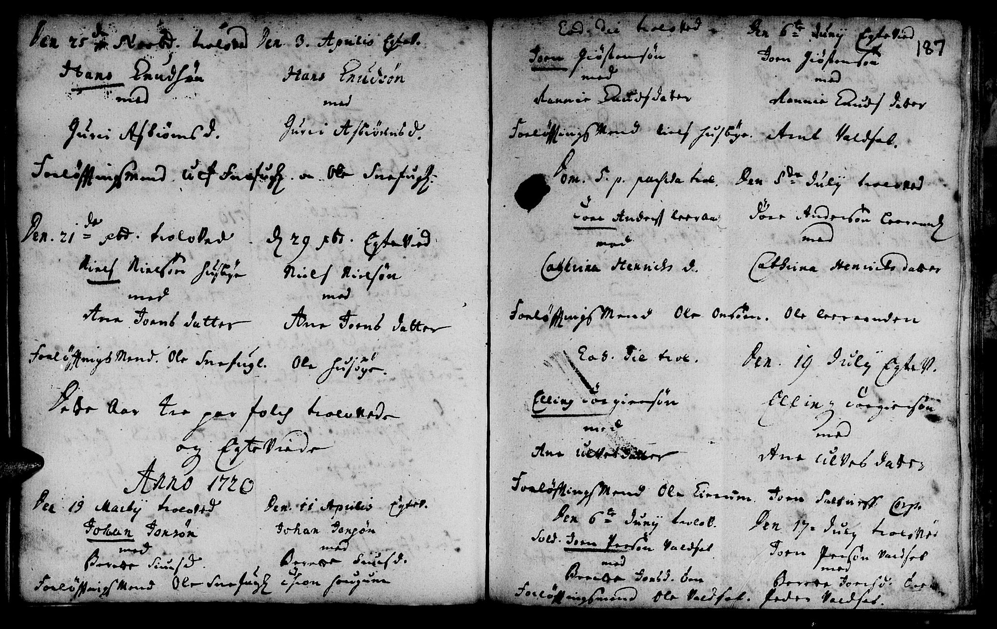 Ministerialprotokoller, klokkerbøker og fødselsregistre - Sør-Trøndelag, SAT/A-1456/666/L0783: Parish register (official) no. 666A01, 1702-1753, p. 187