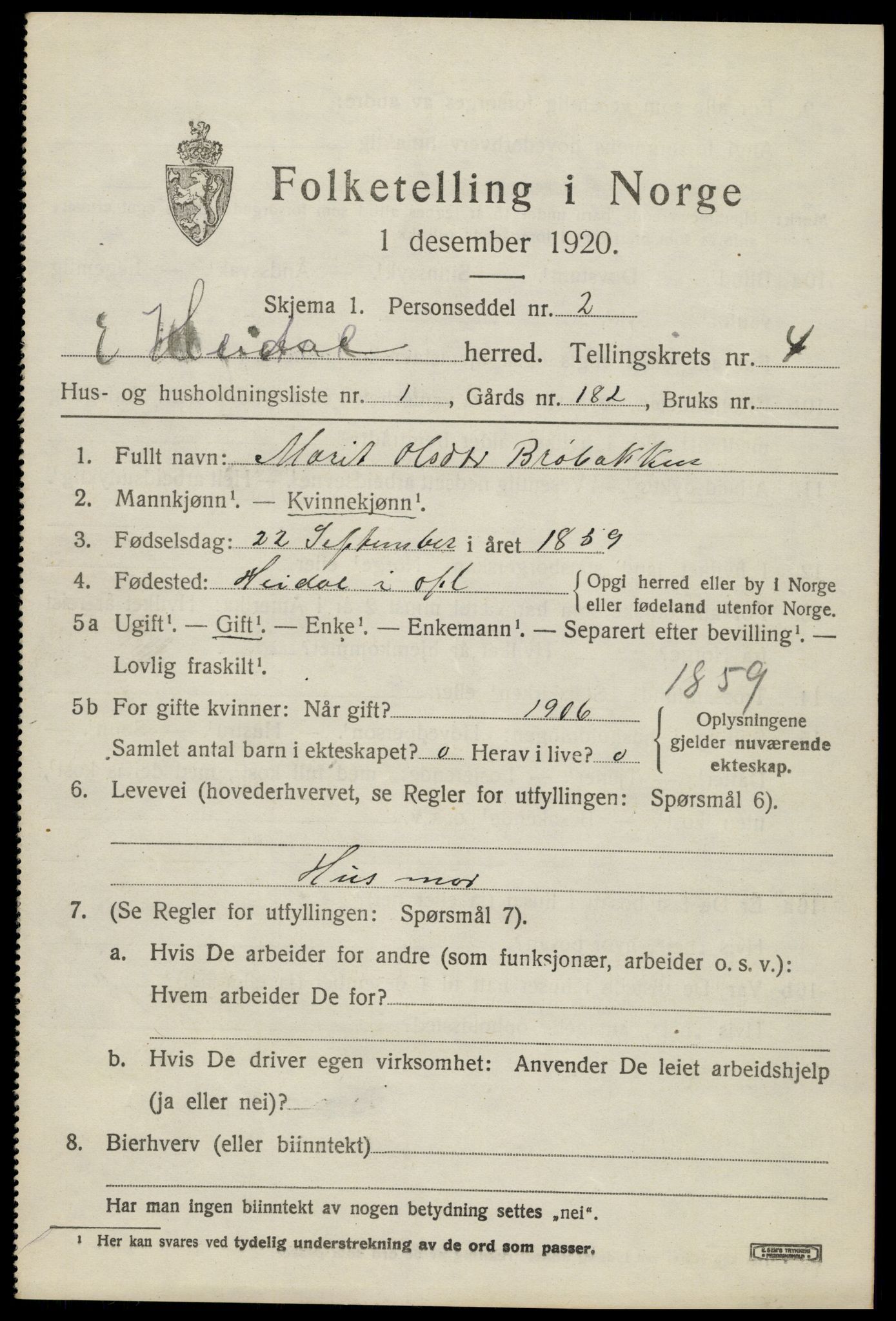 SAH, 1920 census for Heidal, 1920, p. 2024