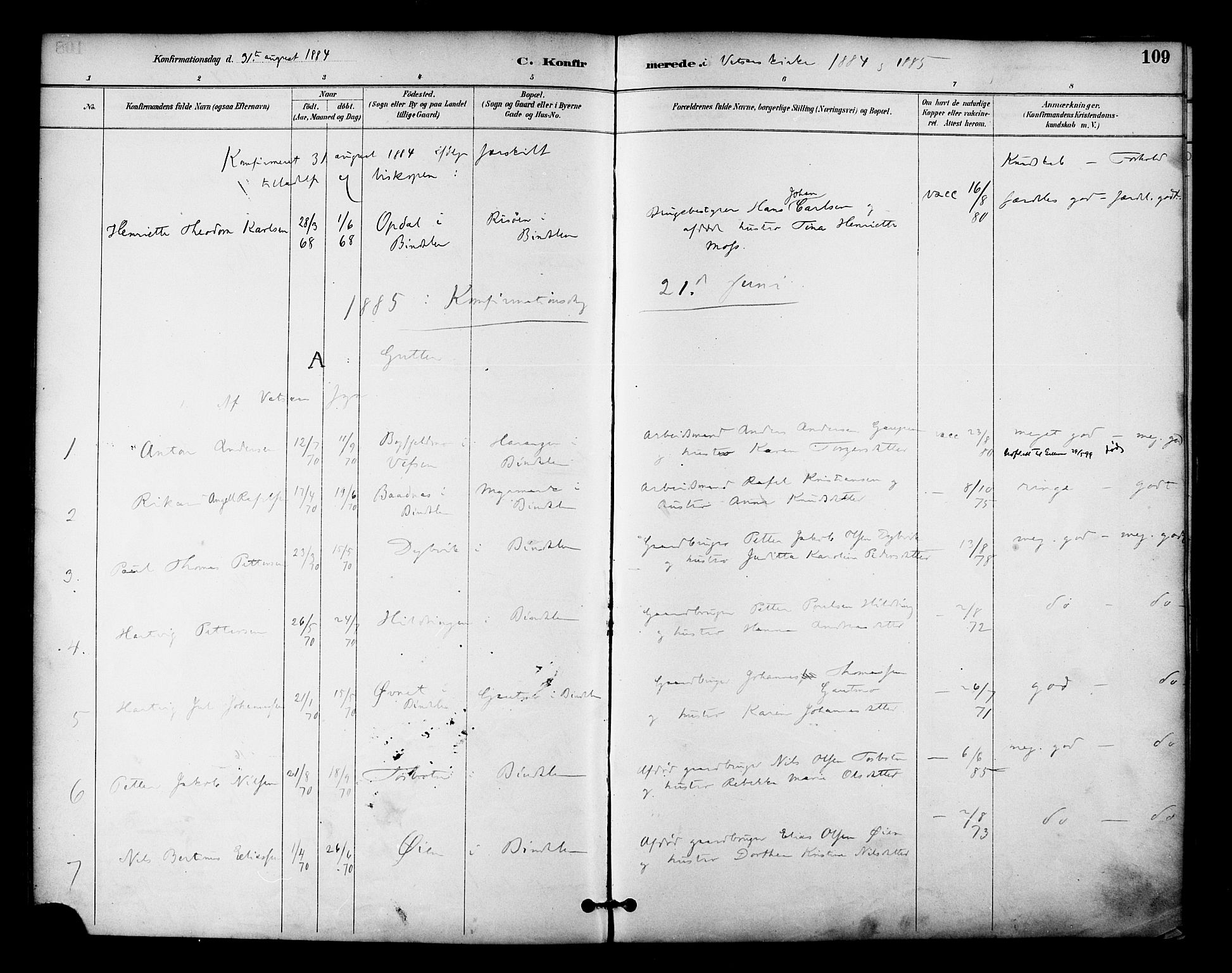 Ministerialprotokoller, klokkerbøker og fødselsregistre - Nordland, AV/SAT-A-1459/810/L0150: Parish register (official) no. 810A10 /1, 1884-1895, p. 109