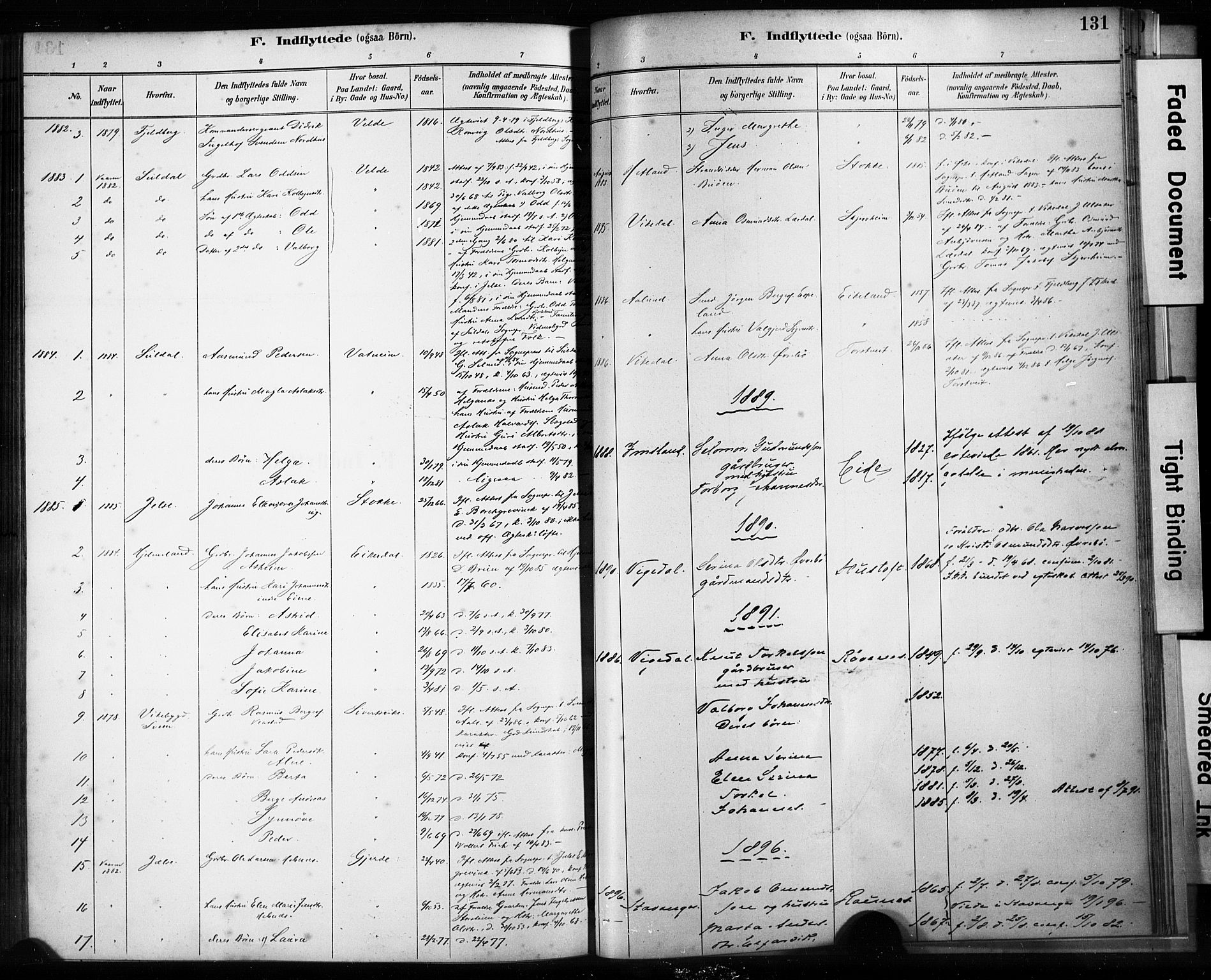 Skjold sokneprestkontor, AV/SAST-A-101847/H/Ha/Haa/L0009: Parish register (official) no. A 9, 1882-1898, p. 131