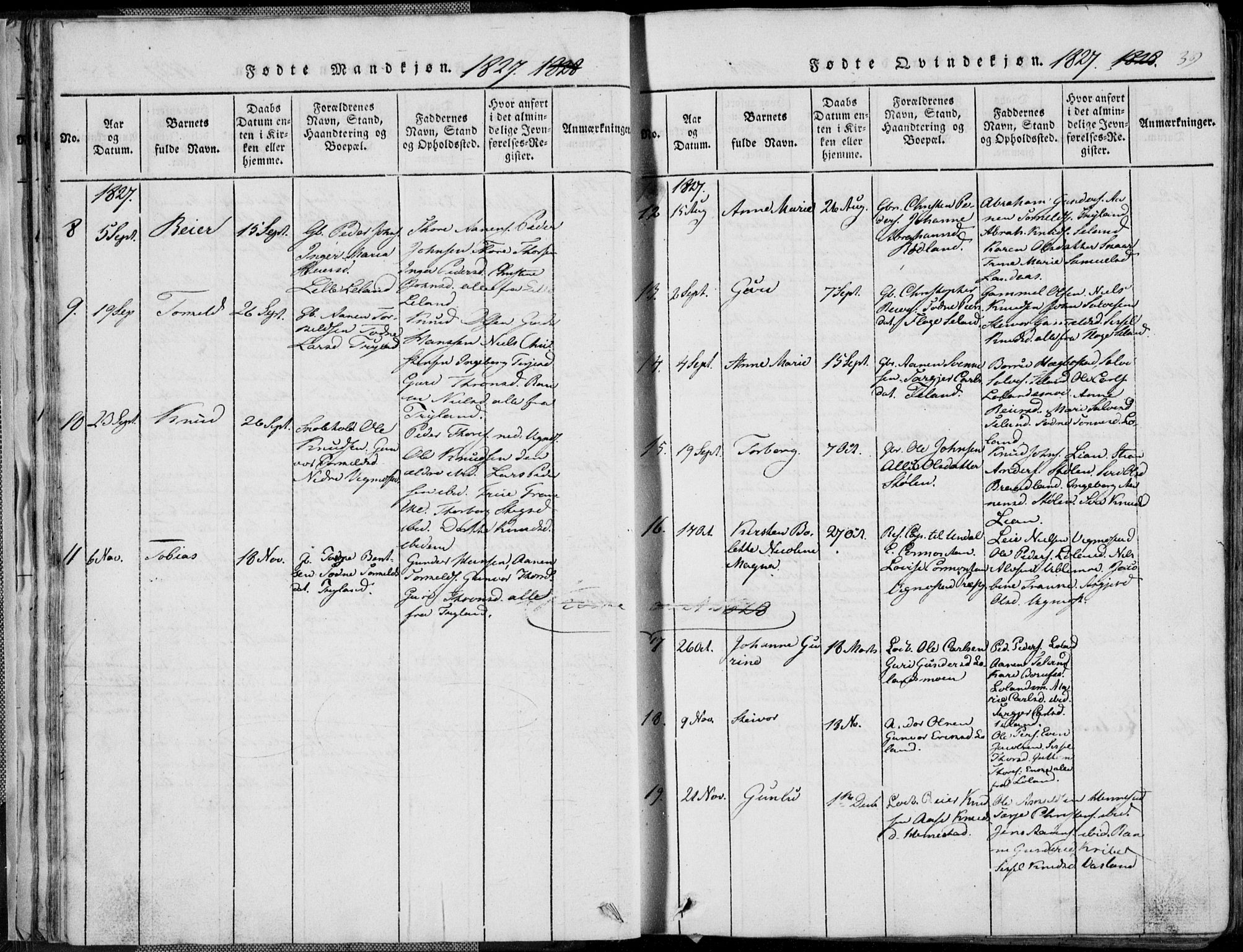 Nord-Audnedal sokneprestkontor, AV/SAK-1111-0032/F/Fb/Fbb/L0001: Parish register (copy) no. B 1, 1816-1858, p. 39