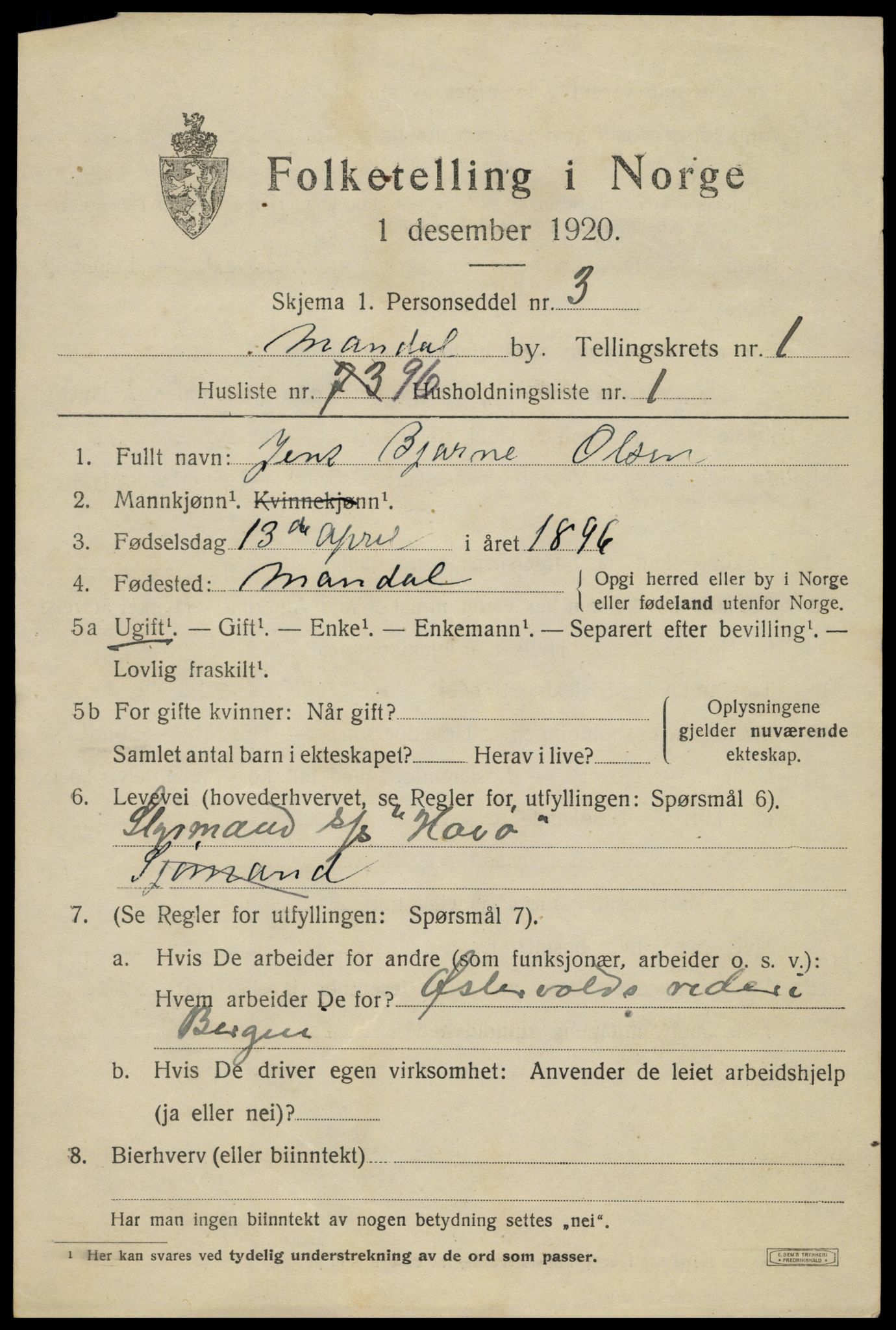 SAK, 1920 census for Mandal, 1920, p. 4199