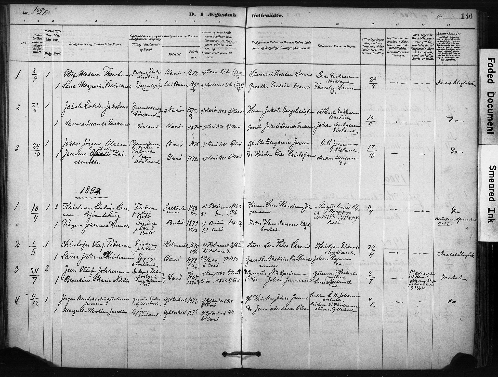 Ministerialprotokoller, klokkerbøker og fødselsregistre - Nordland, AV/SAT-A-1459/807/L0122: Parish register (official) no. 807A05, 1880-1902, p. 146