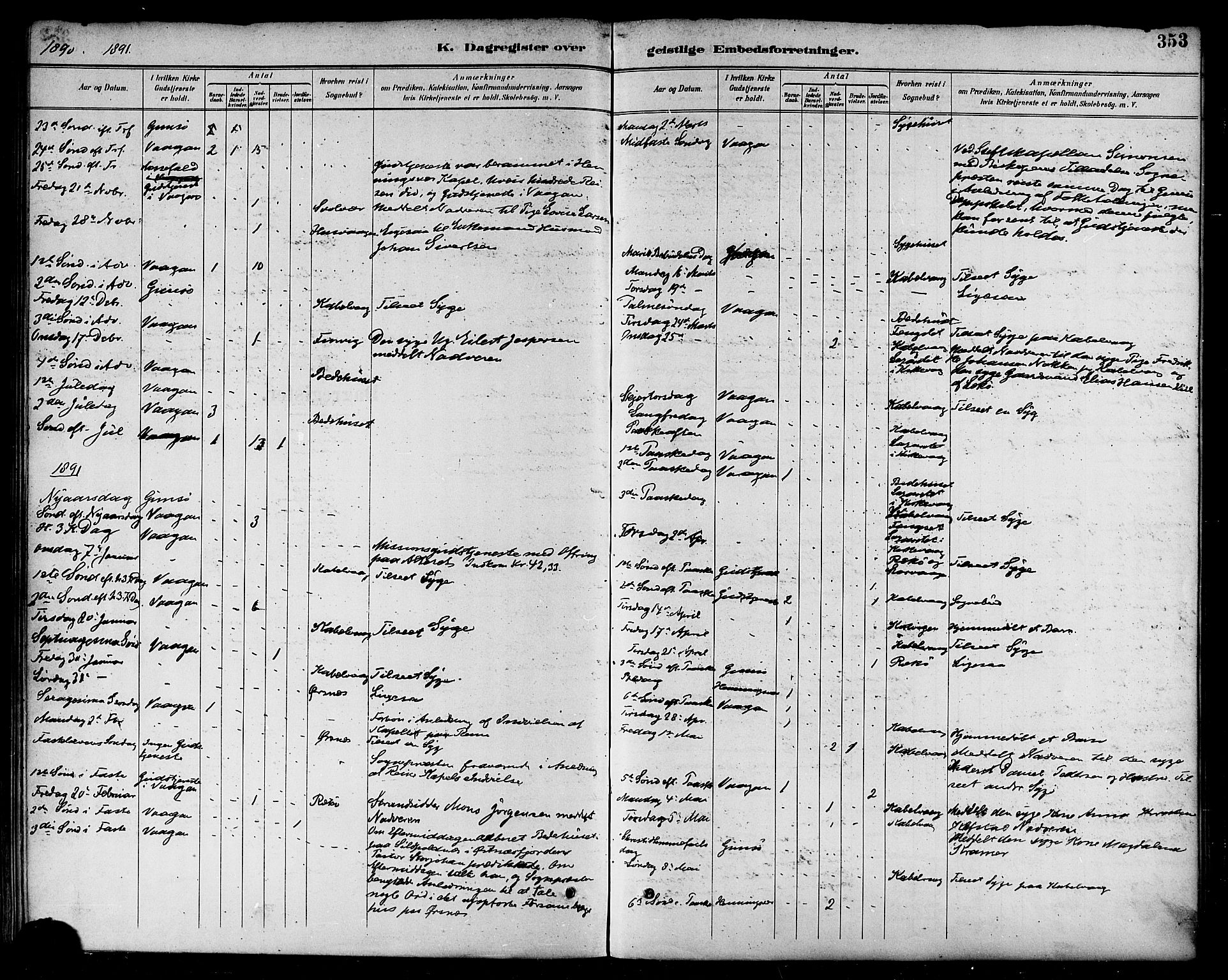 Ministerialprotokoller, klokkerbøker og fødselsregistre - Nordland, SAT/A-1459/874/L1060: Parish register (official) no. 874A04, 1890-1899, p. 353