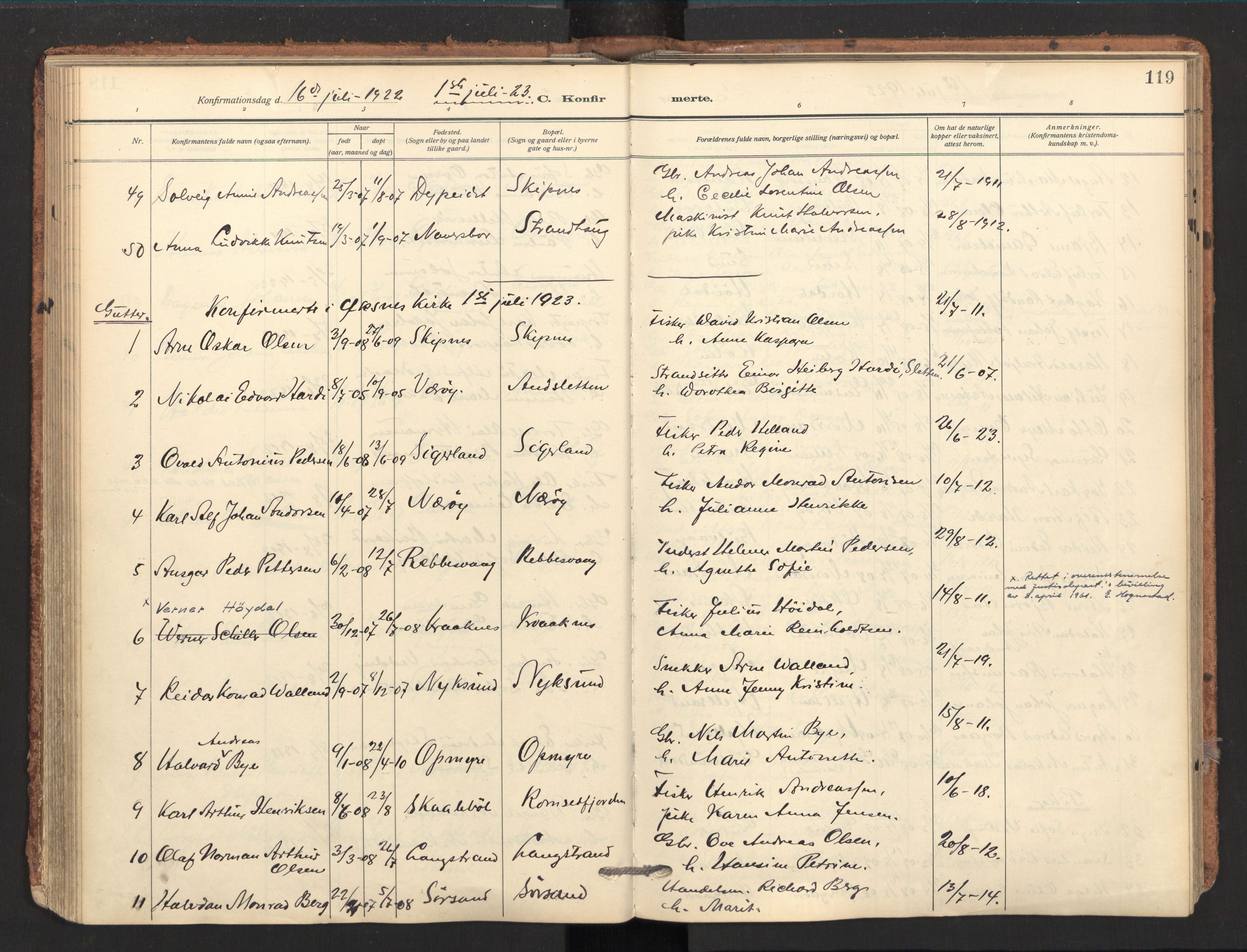 Ministerialprotokoller, klokkerbøker og fødselsregistre - Nordland, SAT/A-1459/893/L1343: Parish register (official) no. 893A15, 1914-1928, p. 119