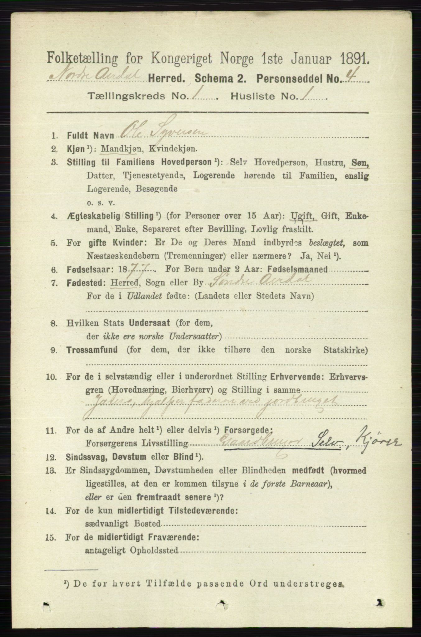 RA, 1891 census for 0542 Nord-Aurdal, 1891, p. 123