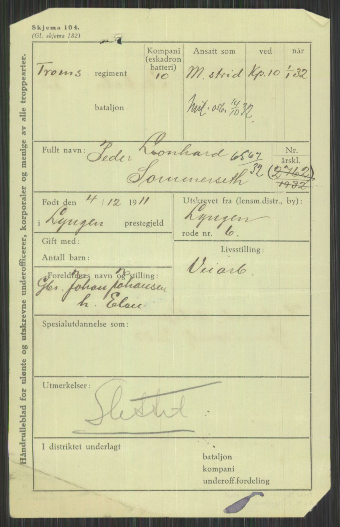 Forsvaret, Troms infanteriregiment nr. 16, AV/RA-RAFA-3146/P/Pa/L0016: Rulleblad for regimentets menige mannskaper, årsklasse 1932, 1932, p. 1469