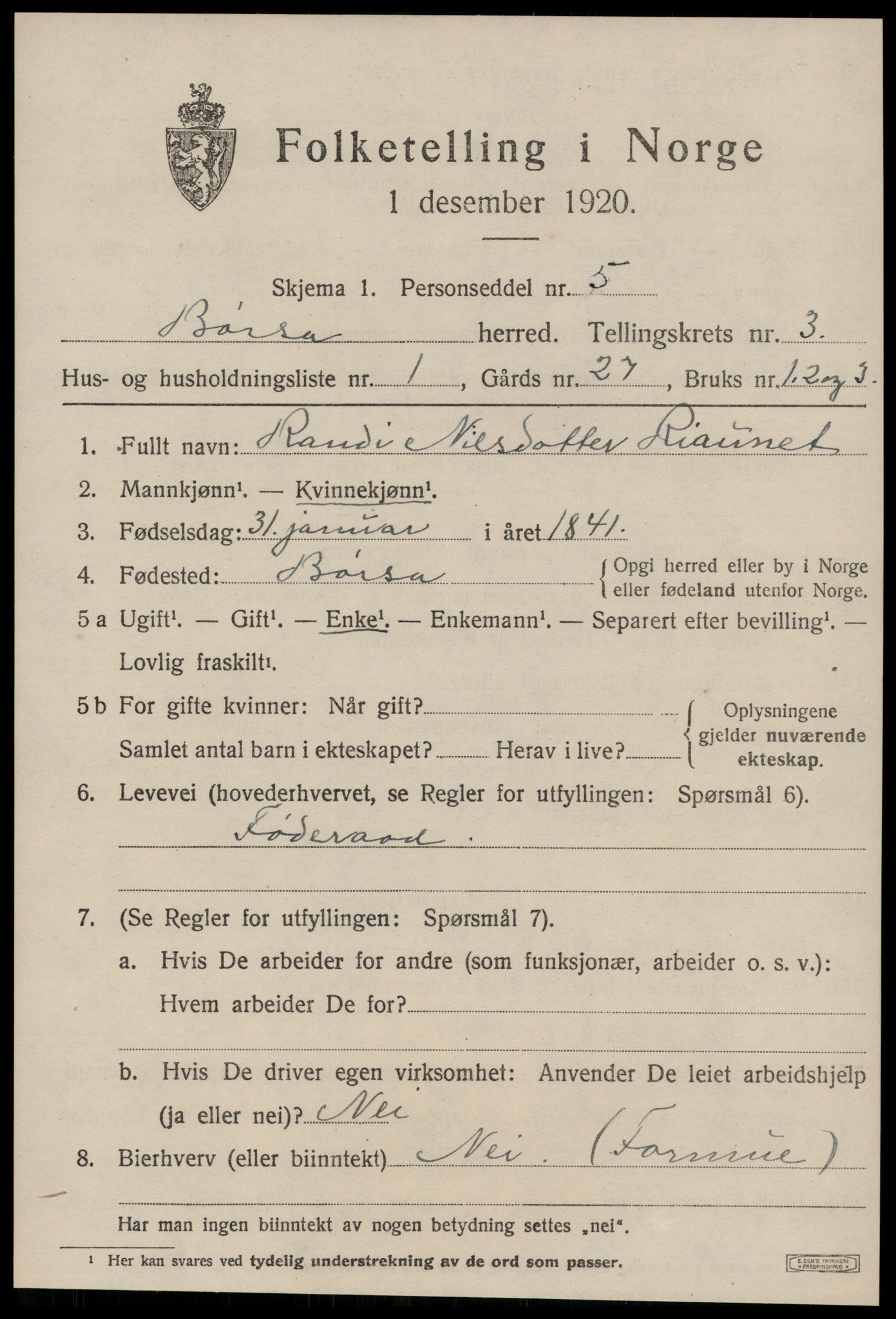 SAT, 1920 census for Børsa, 1920, p. 1651