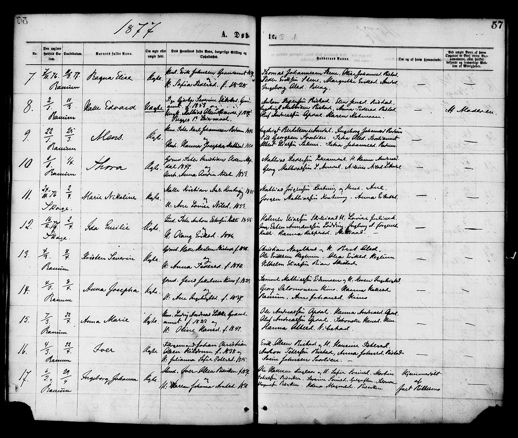 Ministerialprotokoller, klokkerbøker og fødselsregistre - Nord-Trøndelag, SAT/A-1458/764/L0554: Parish register (official) no. 764A09, 1867-1880, p. 57