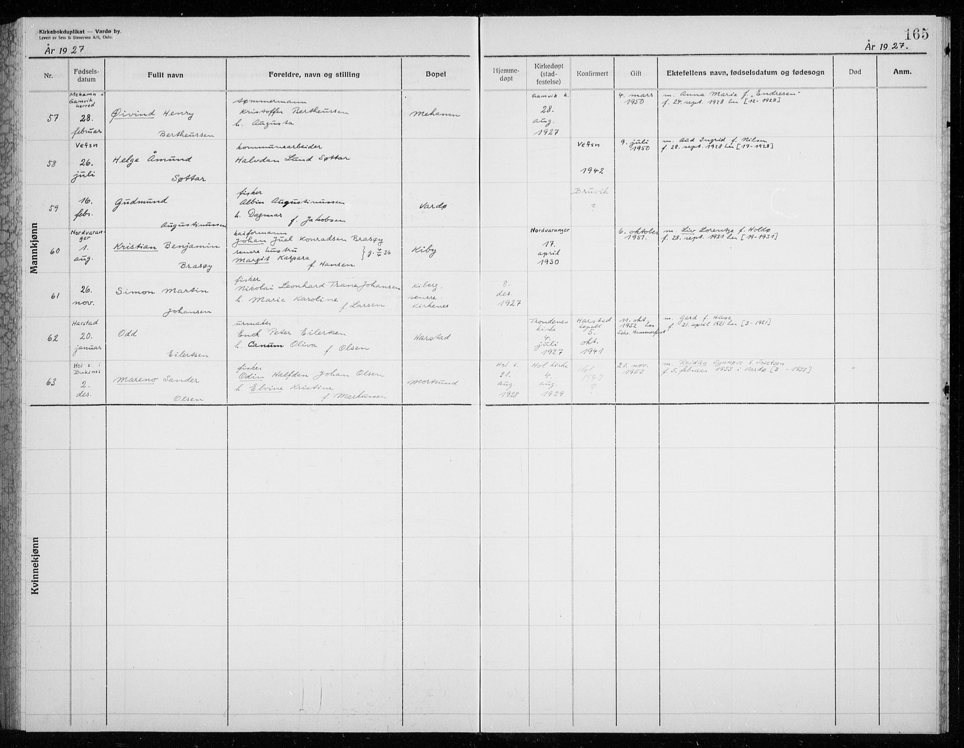 Vardø sokneprestkontor, AV/SATØ-S-1332/H/Hc/L0002kirkerekon: Other parish register no. 2, 1915-1929, p. 165