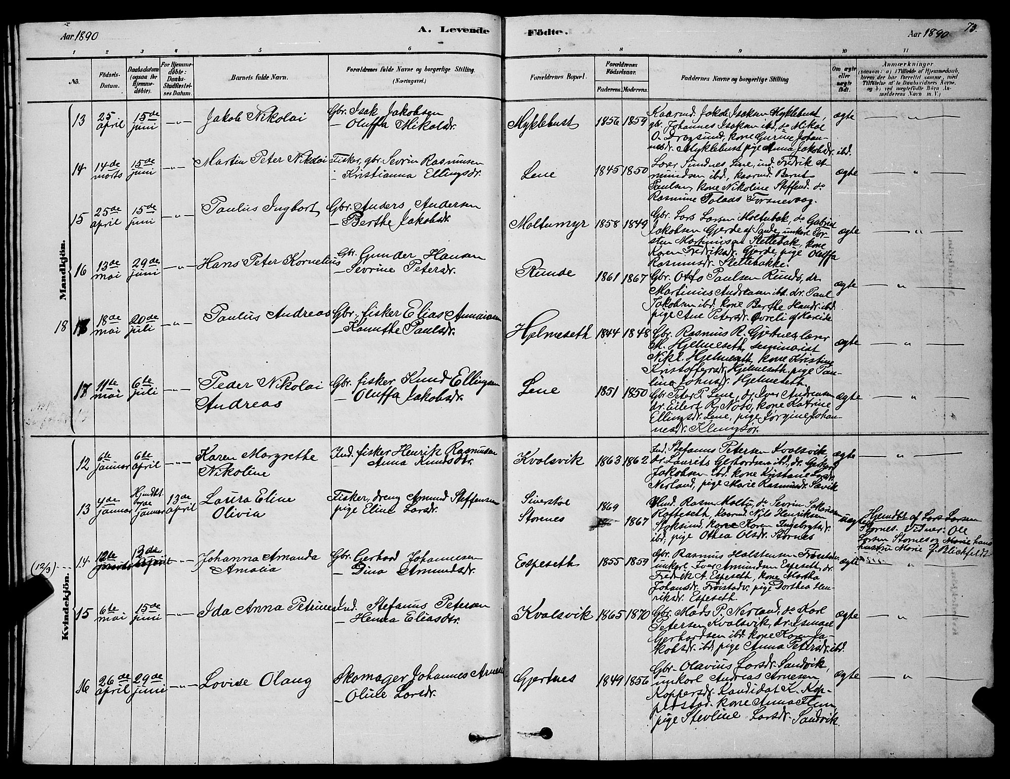 Ministerialprotokoller, klokkerbøker og fødselsregistre - Møre og Romsdal, AV/SAT-A-1454/507/L0081: Parish register (copy) no. 507C04, 1878-1898, p. 73