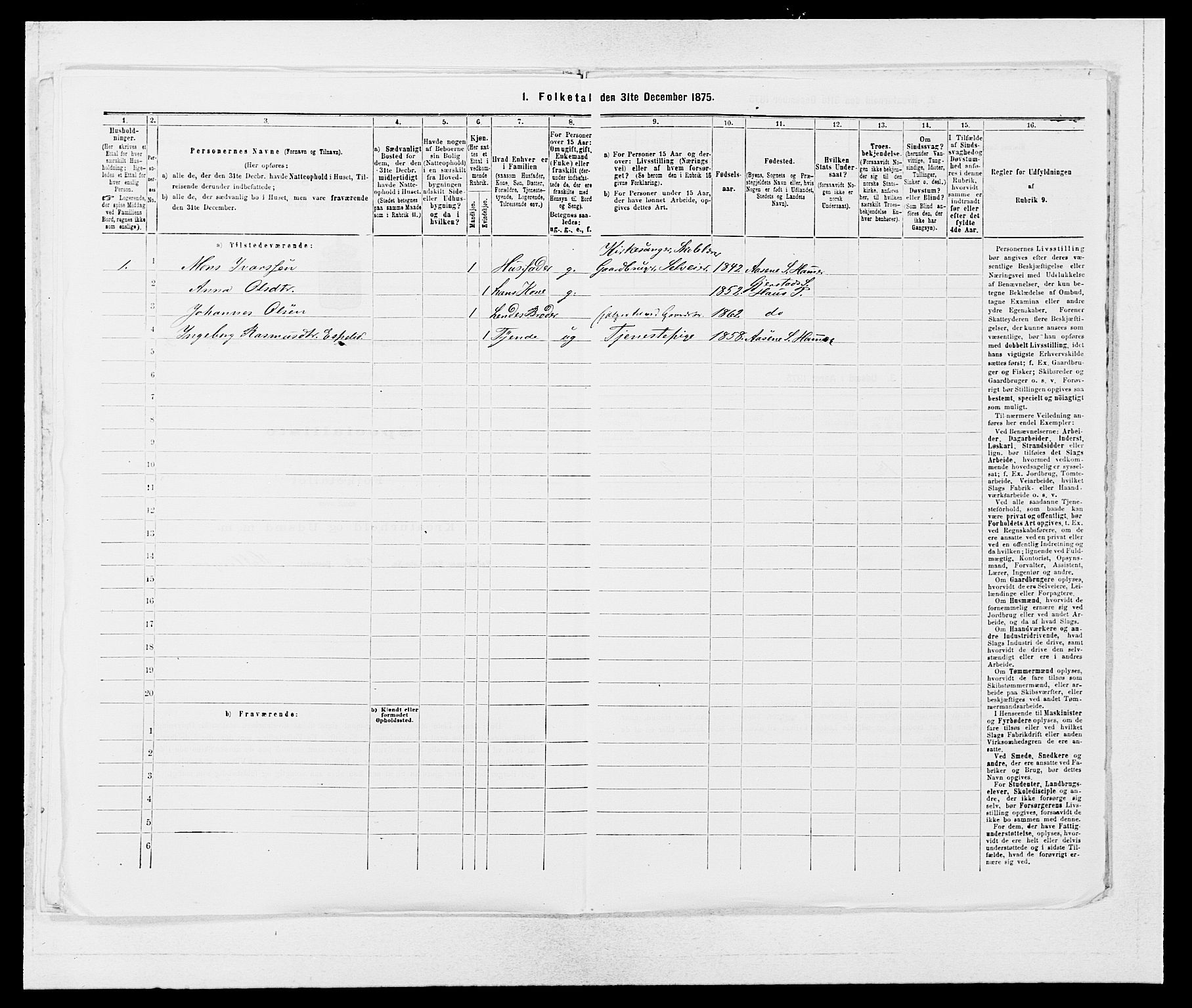 SAB, 1875 census for 1254P Hamre, 1875, p. 1805