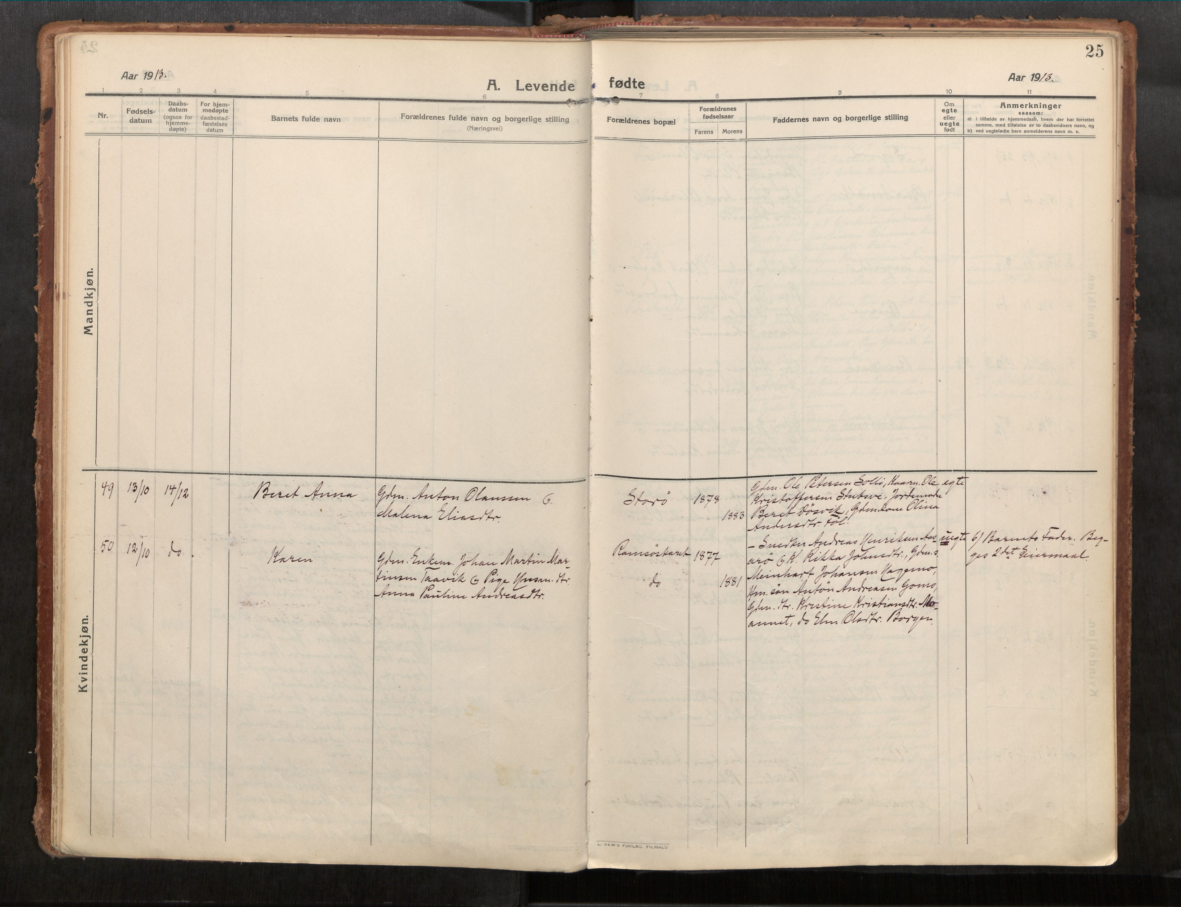 Stadsbygd sokneprestkontor, SAT/A-1117/1/I/I1/I1a/L0001: Parish register (official) no. 1, 1911-1929, p. 25