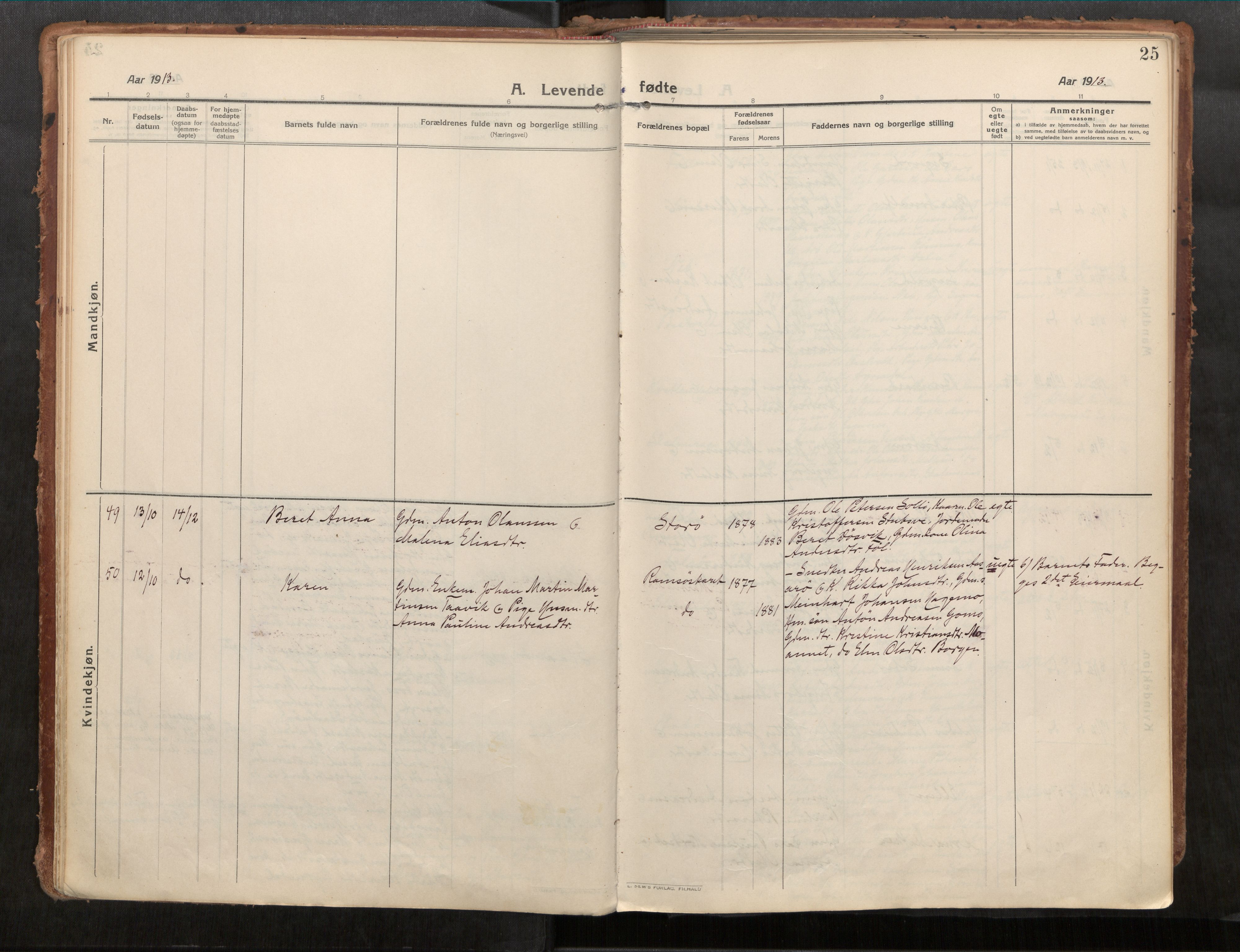 Stadsbygd sokneprestkontor, AV/SAT-A-1117/1/I/I1/I1a/L0001: Parish register (official) no. 1, 1911-1929, p. 25